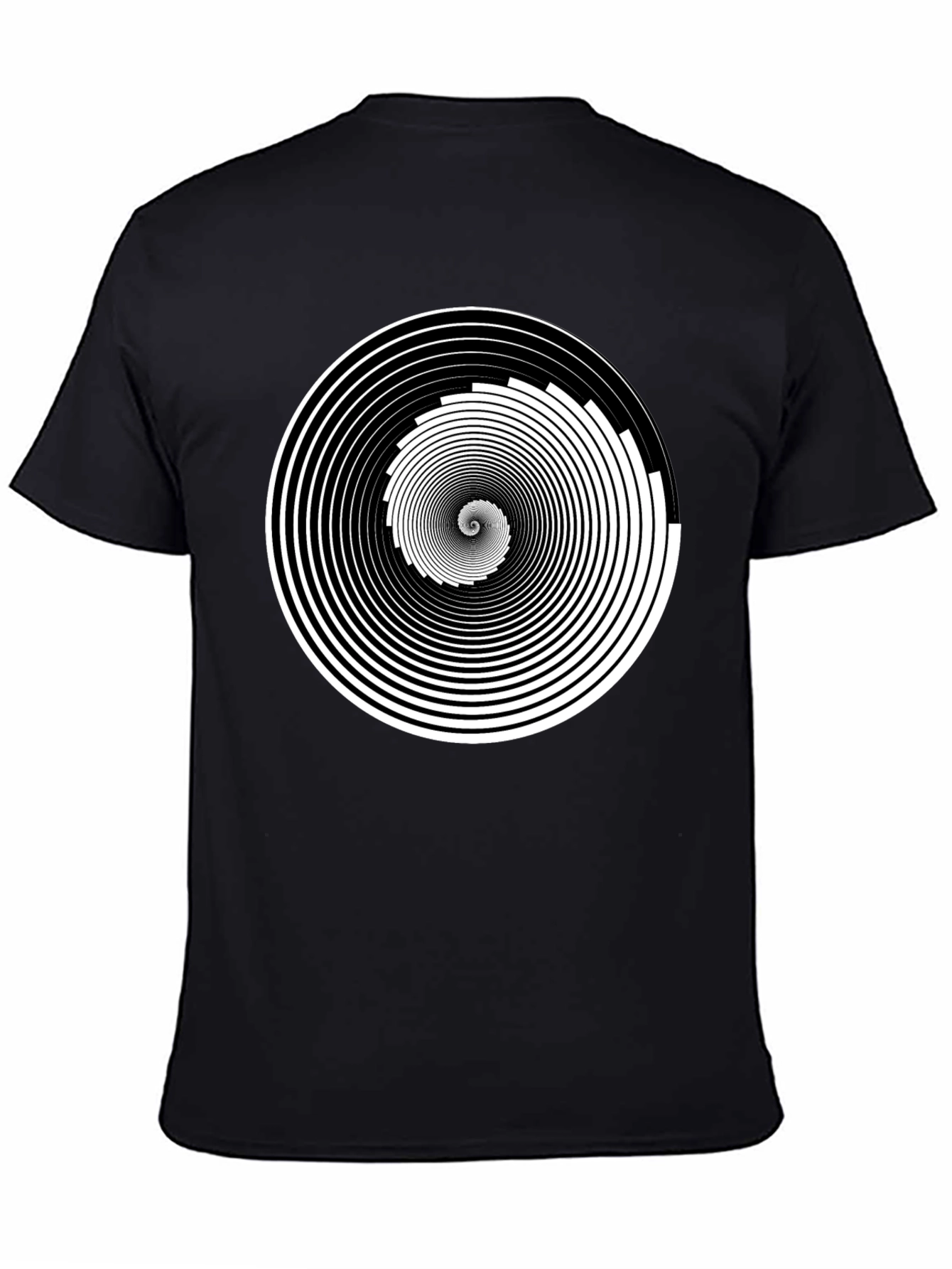 Hypnotic Spiral Graphic Tee - Black Cotton Crew Neck