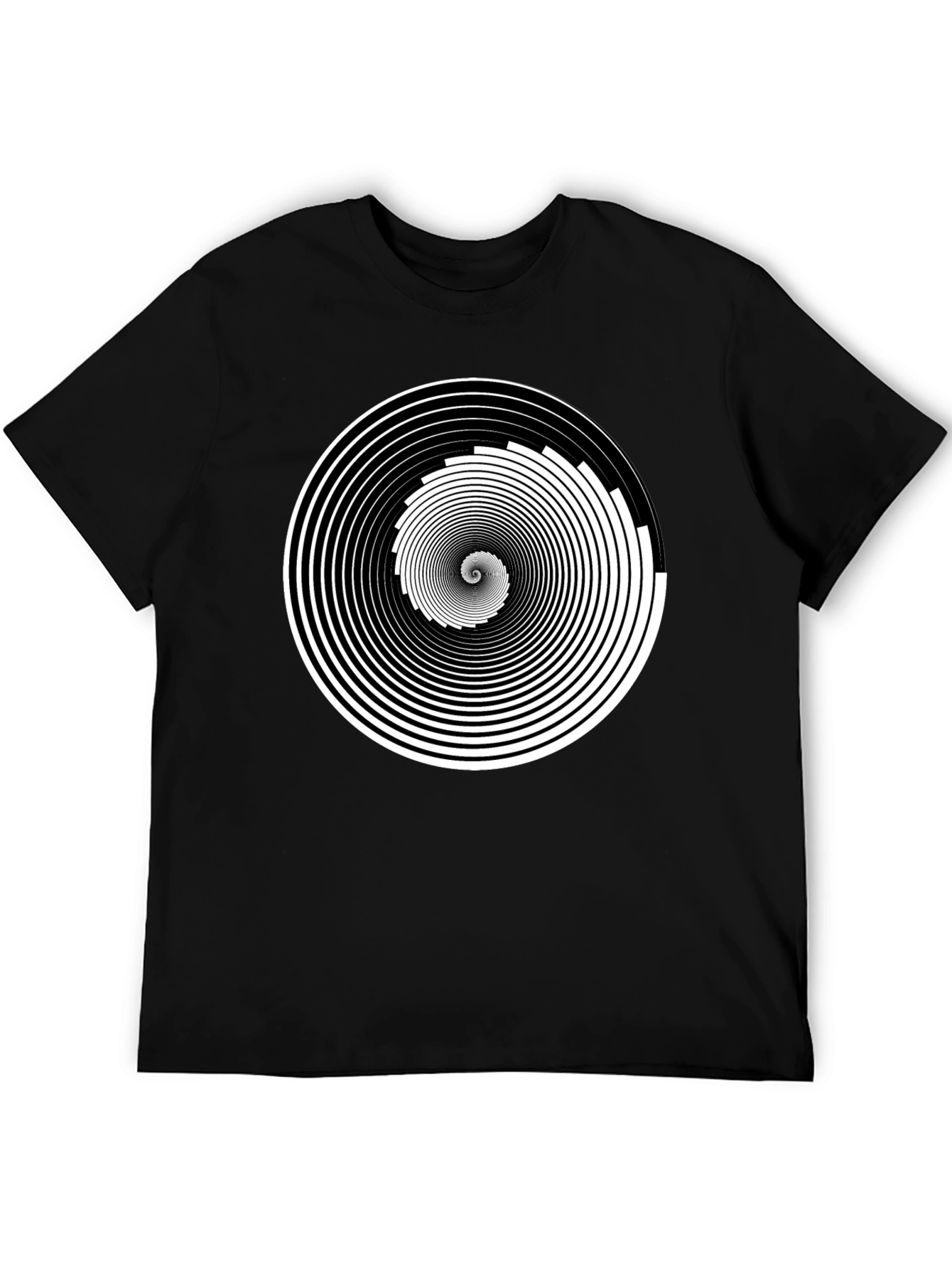 Hypnotic Spiral Graphic Tee - Black Cotton Crew Neck