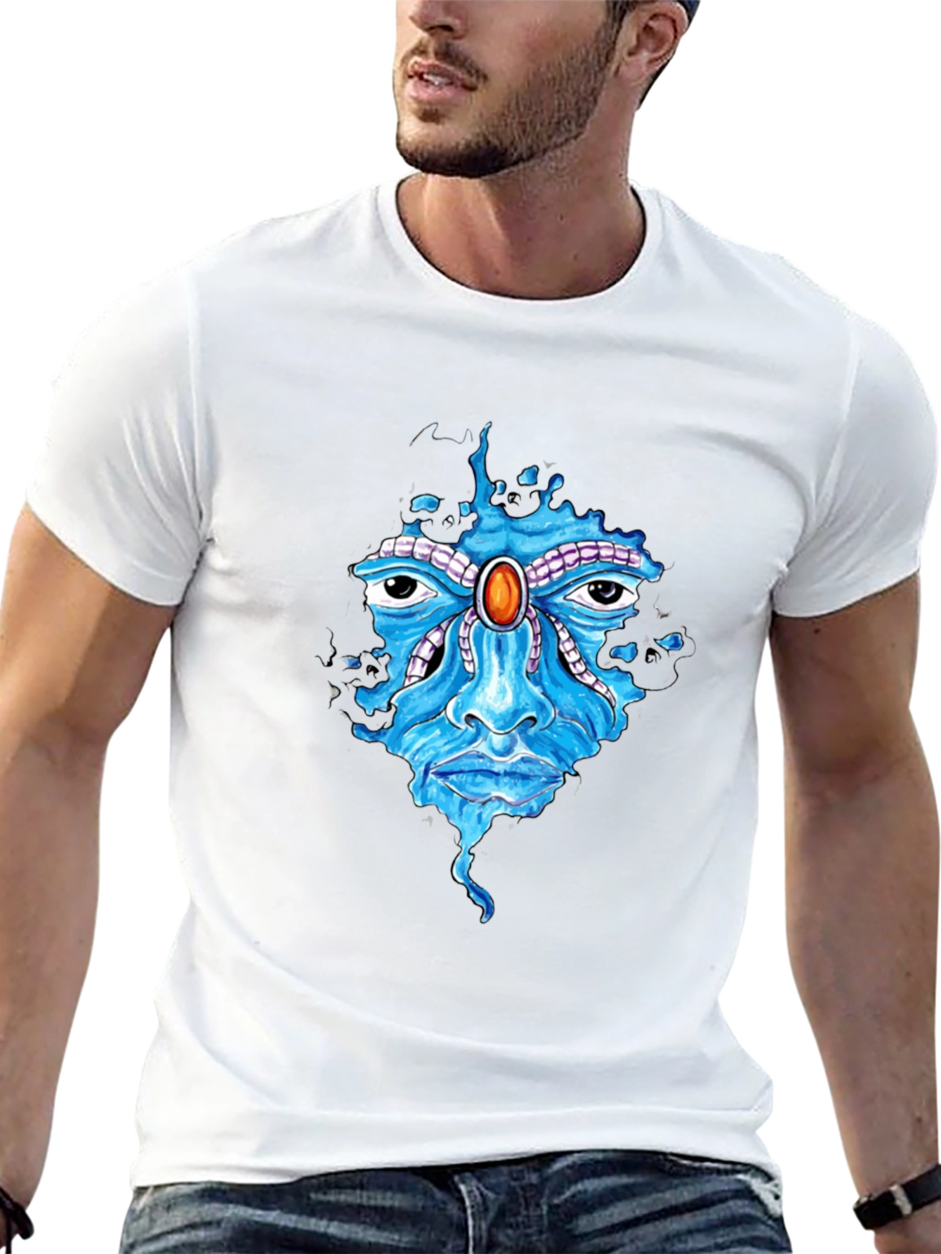 Abstract Face Graphic Print Mens Black T-Shirt