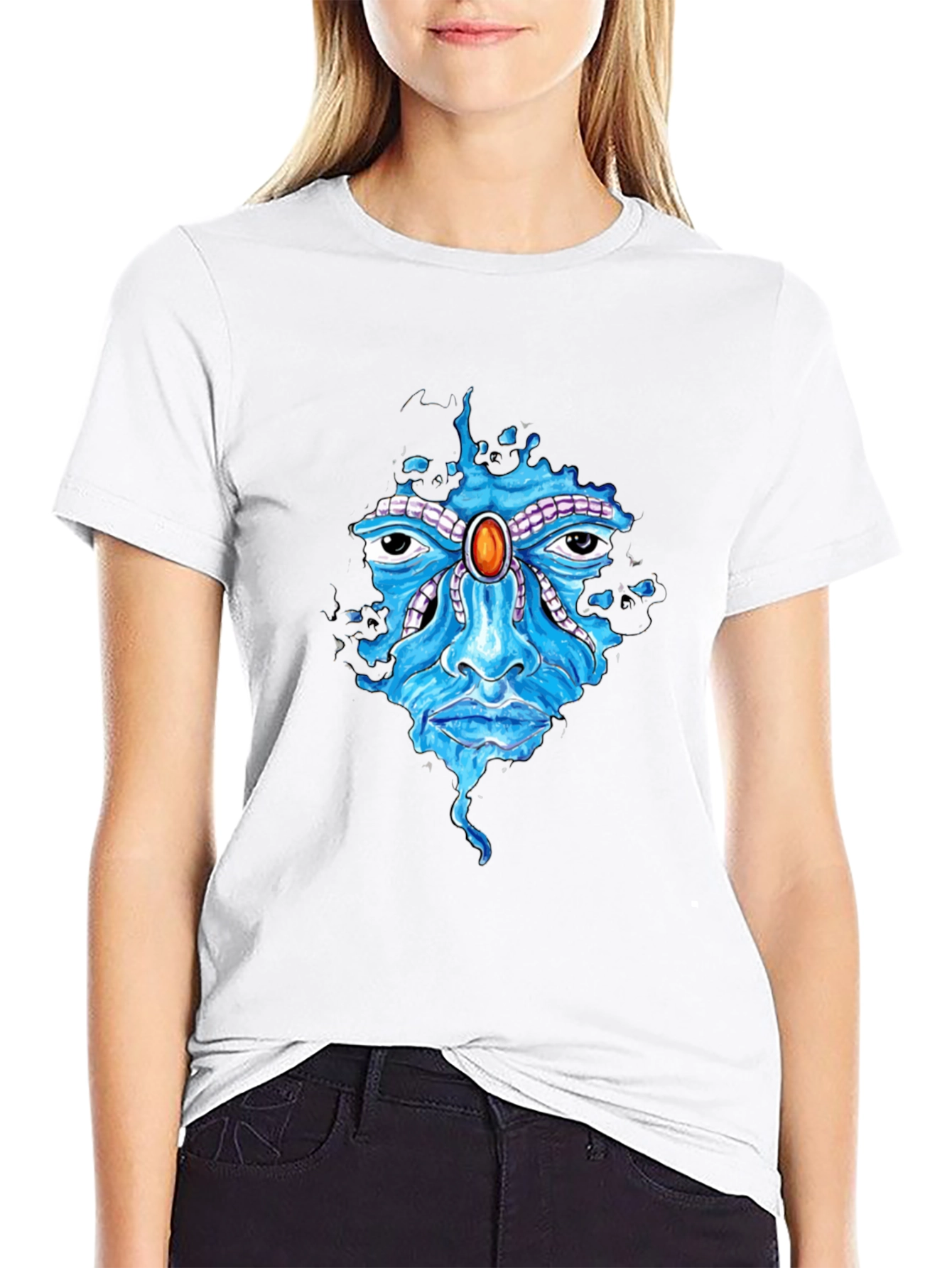 Abstract Face Graphic Print Mens Black T-Shirt