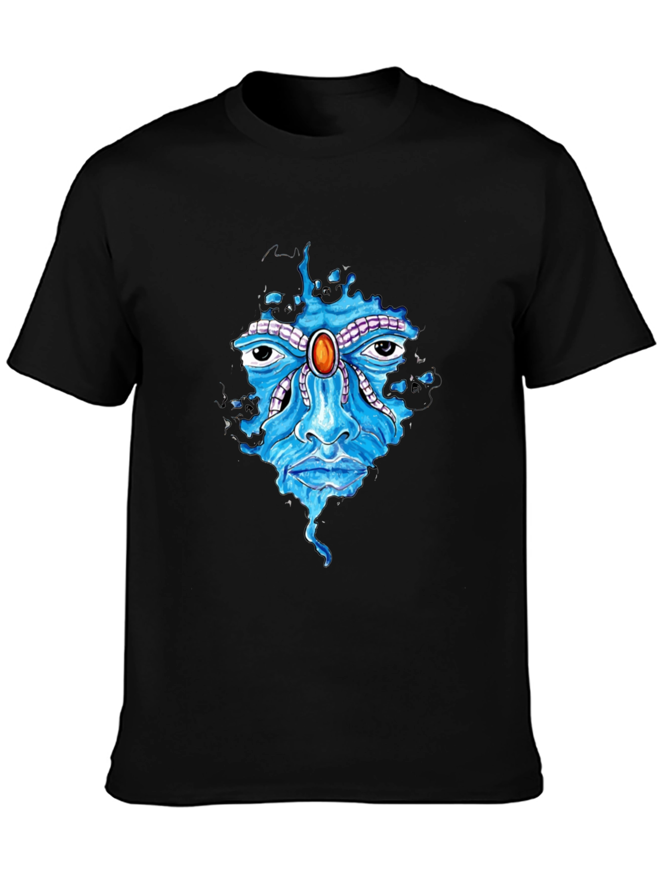 Abstract Face Graphic Print Mens Black T-Shirt