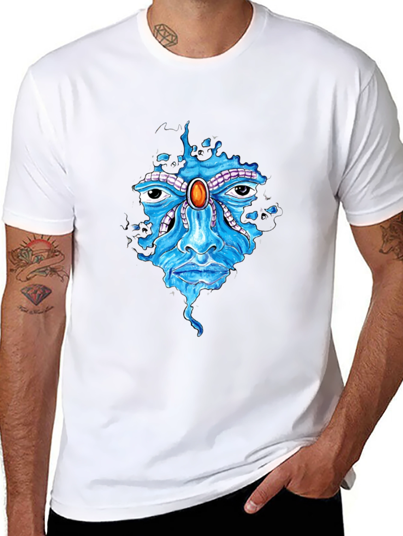 Abstract Face Graphic Print Mens Black T-Shirt