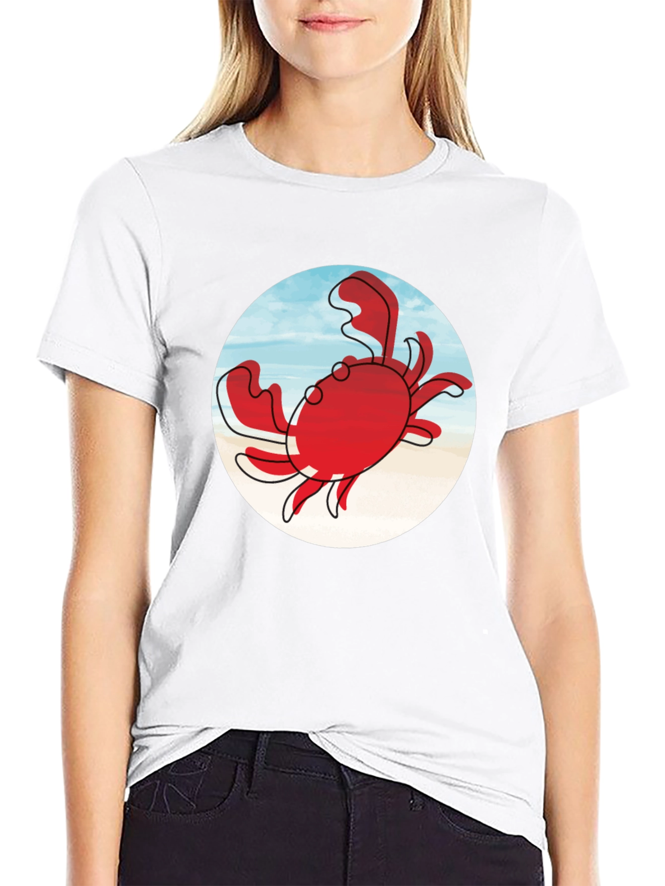 Crab Graphic Tee - Black Cotton Casual Shirt