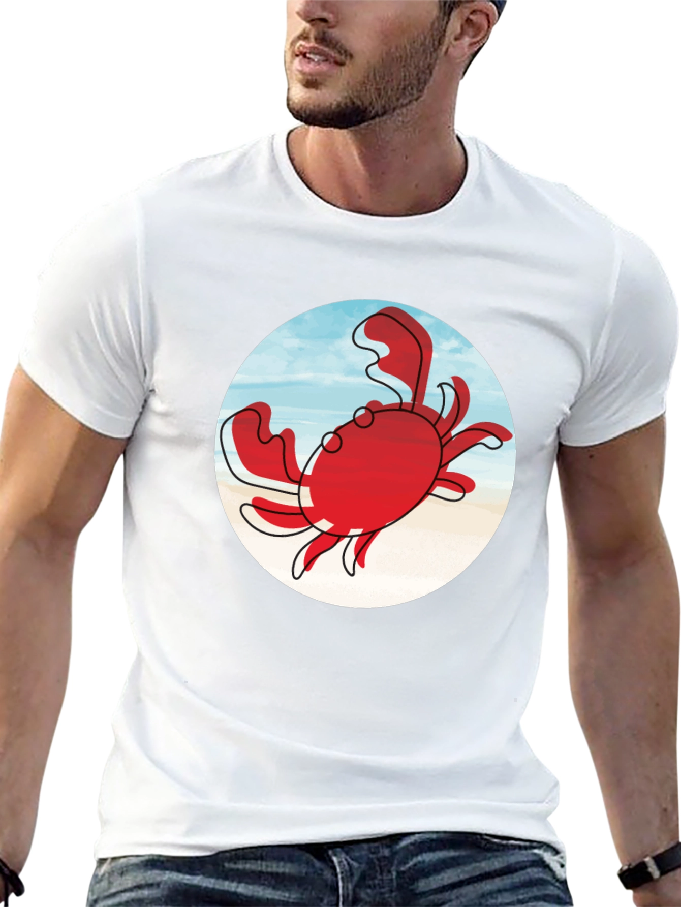 Crab Graphic Tee - Black Cotton Casual Shirt