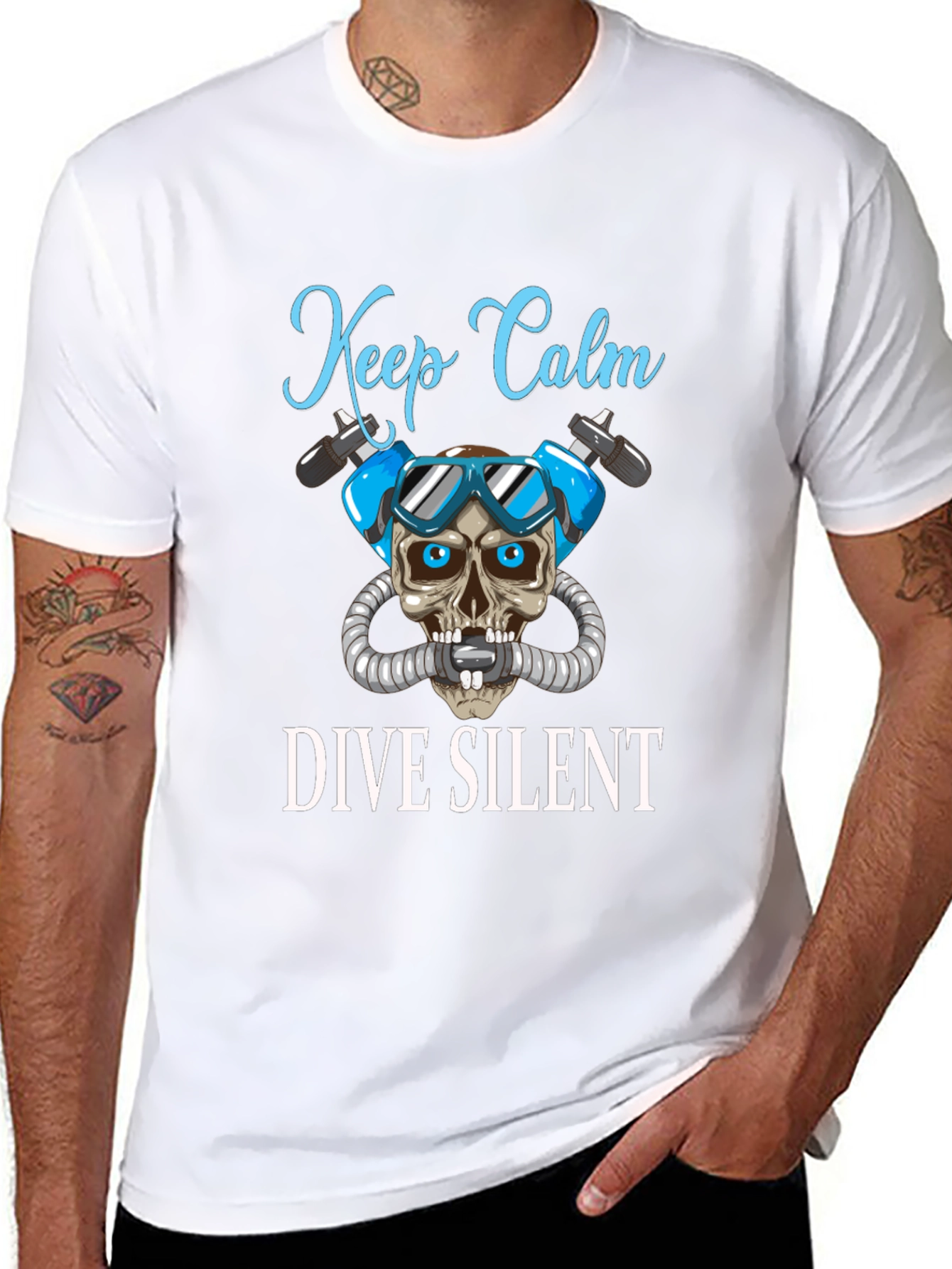 Keep Calm Dive Silent T-Shirt - Diver Skull Design