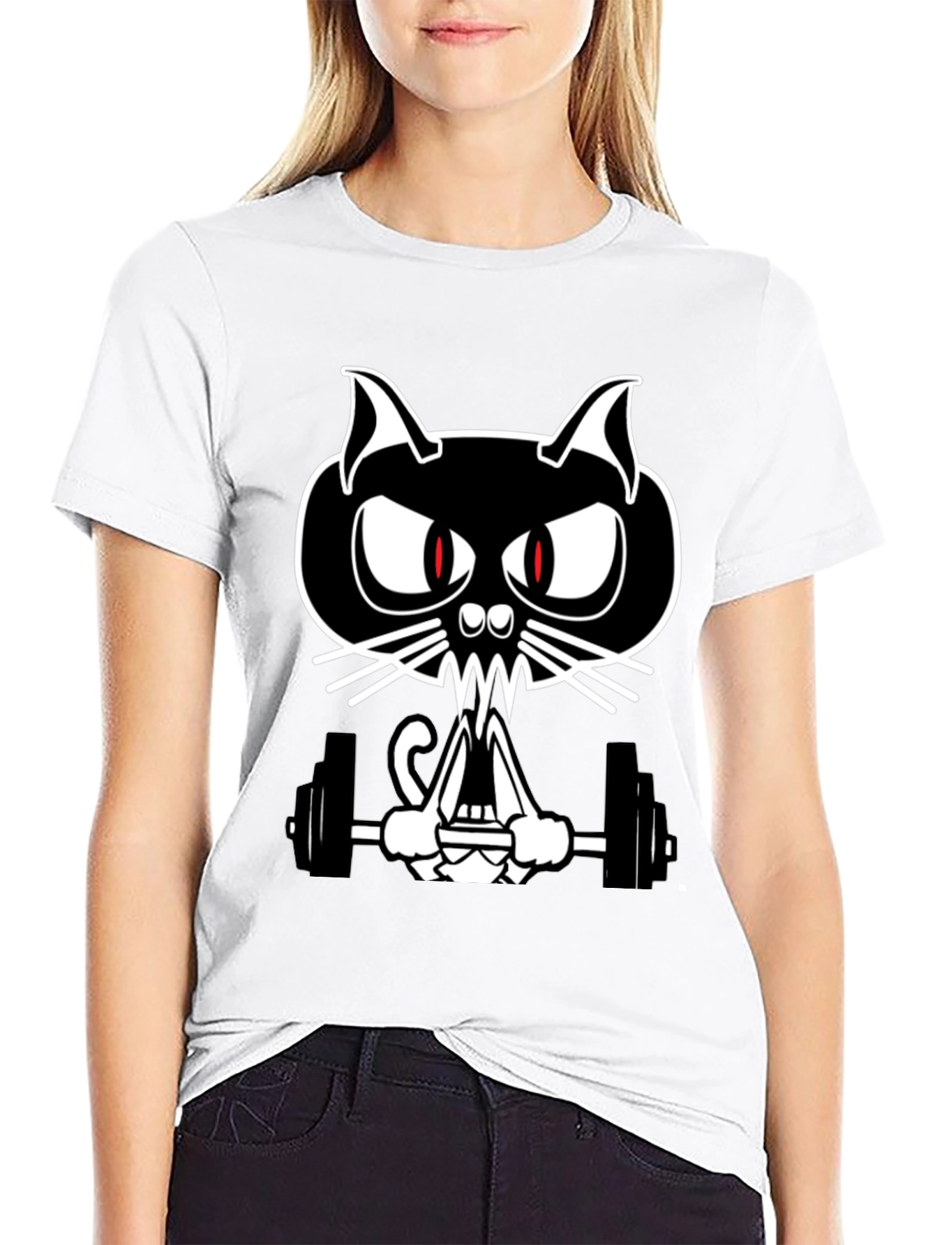 Weightlifting Cat Graphic Tee - Black