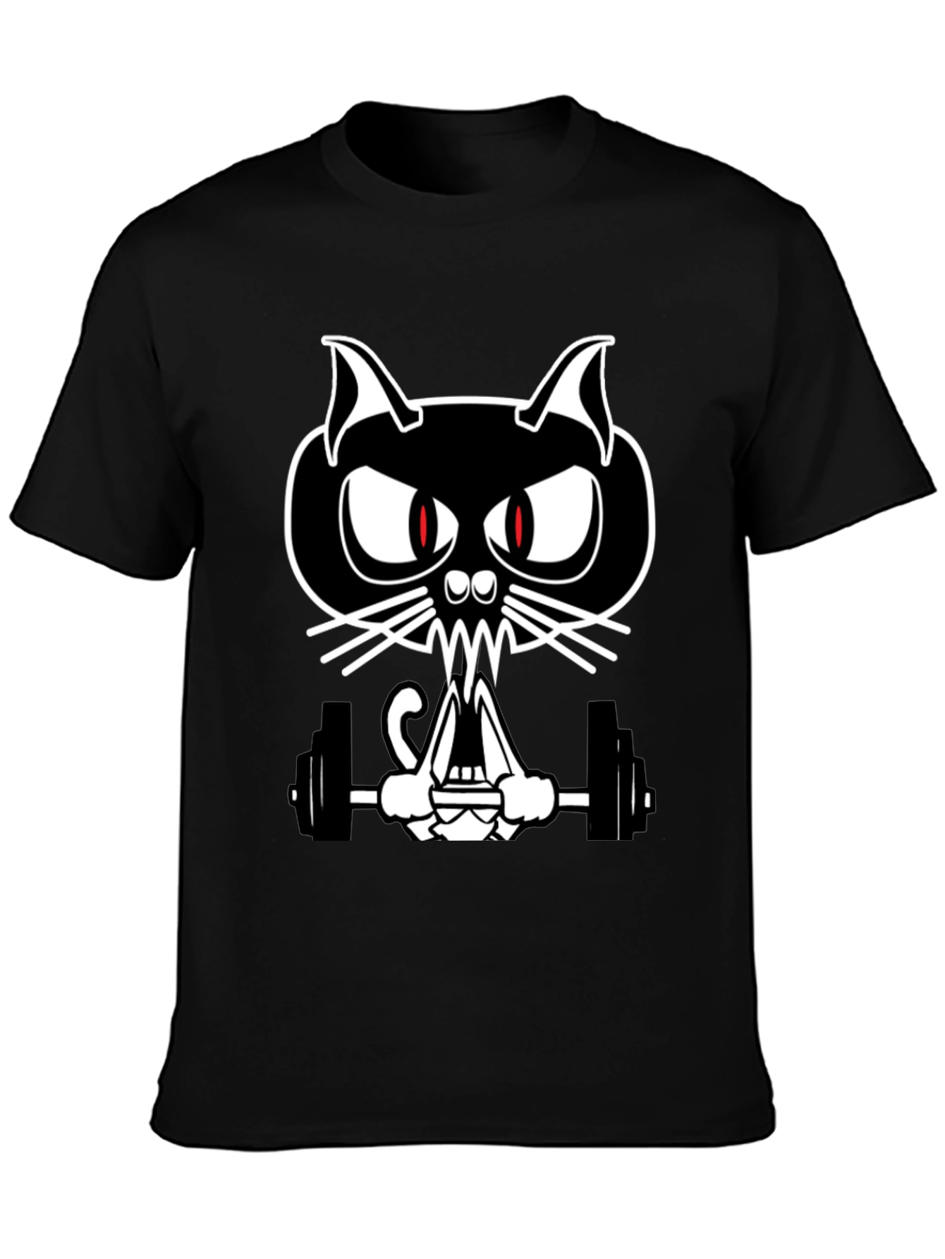 Weightlifting Cat Graphic Tee - Black