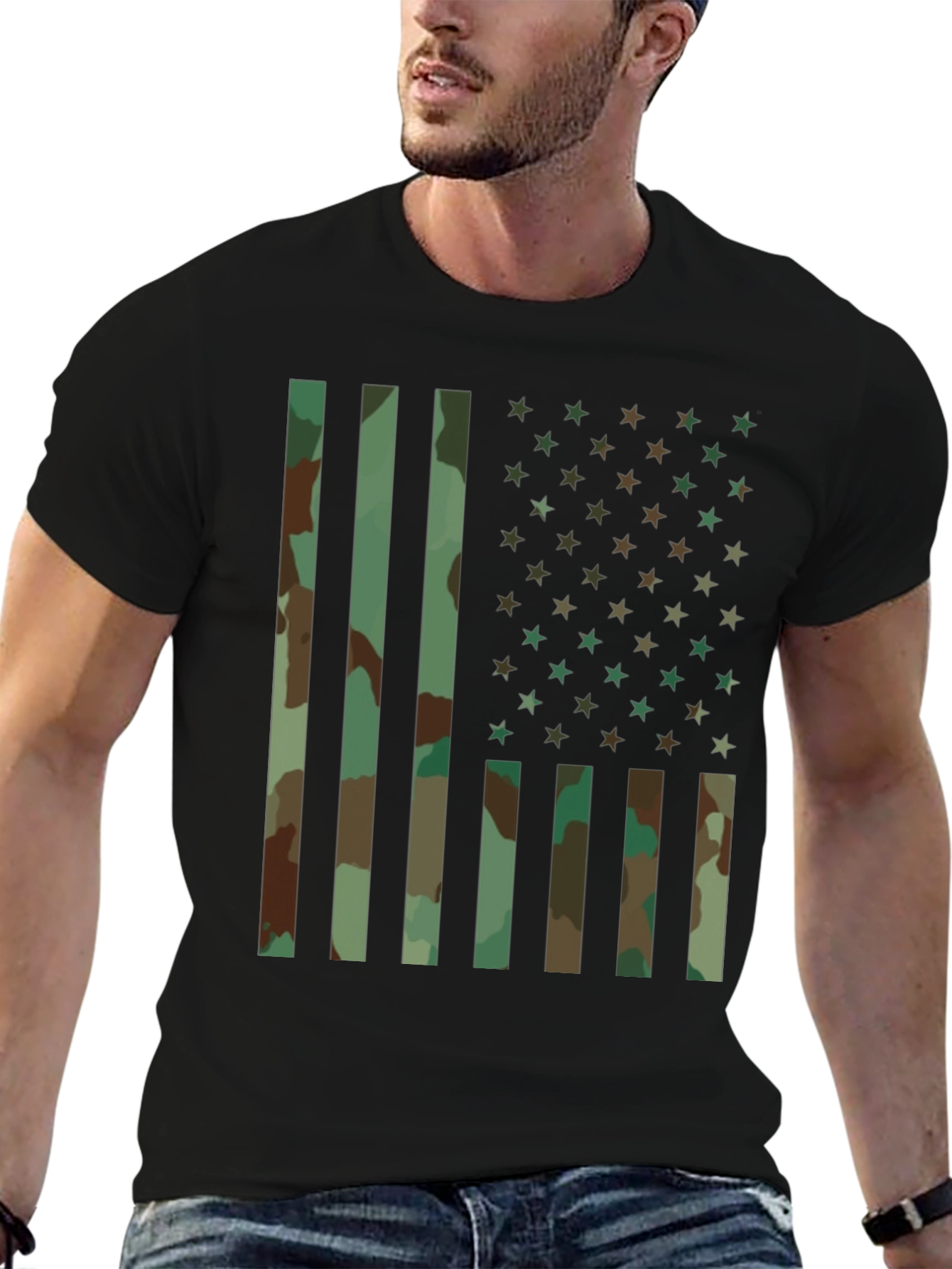 Camo American Flag Graphic T-Shirt