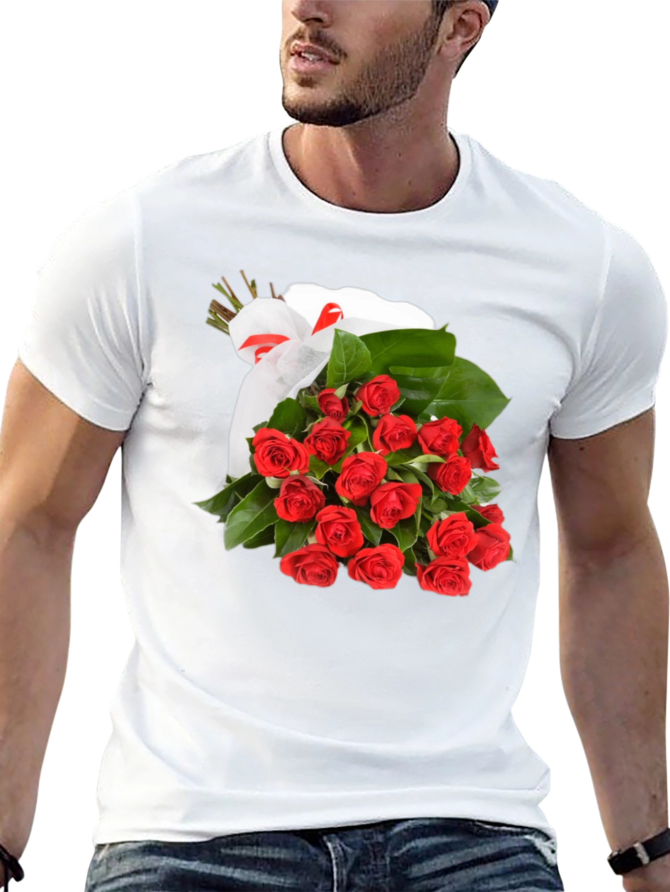 Roses Bouquet T-Shirt - Black Crew Neck Tee