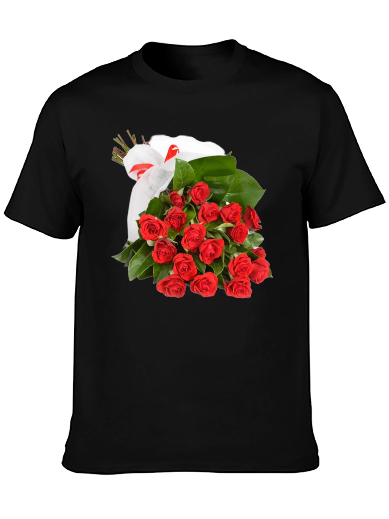 Roses Bouquet T-Shirt - Black Crew Neck Tee