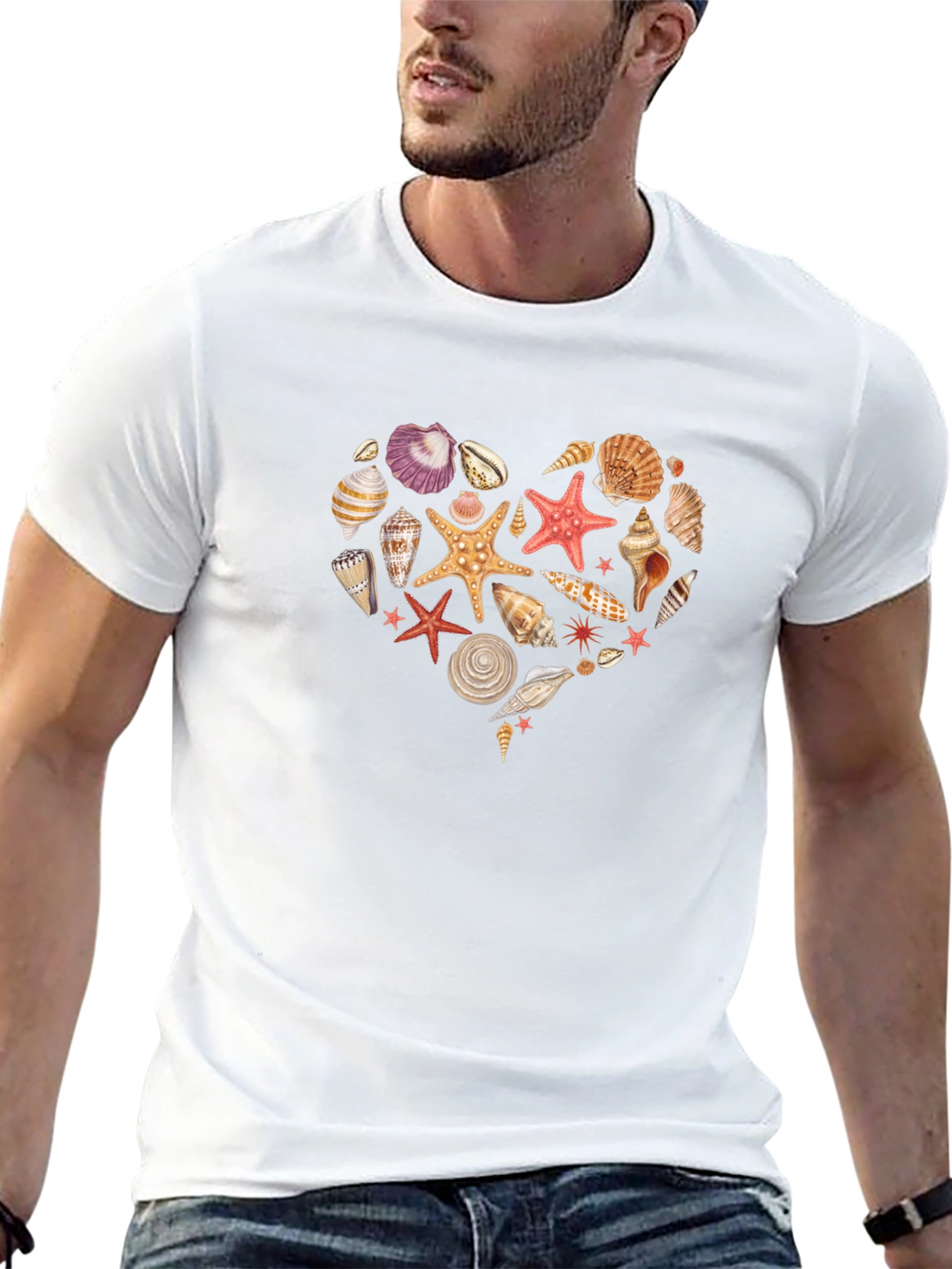 Seashell Heart Graphic Black T-Shirt
