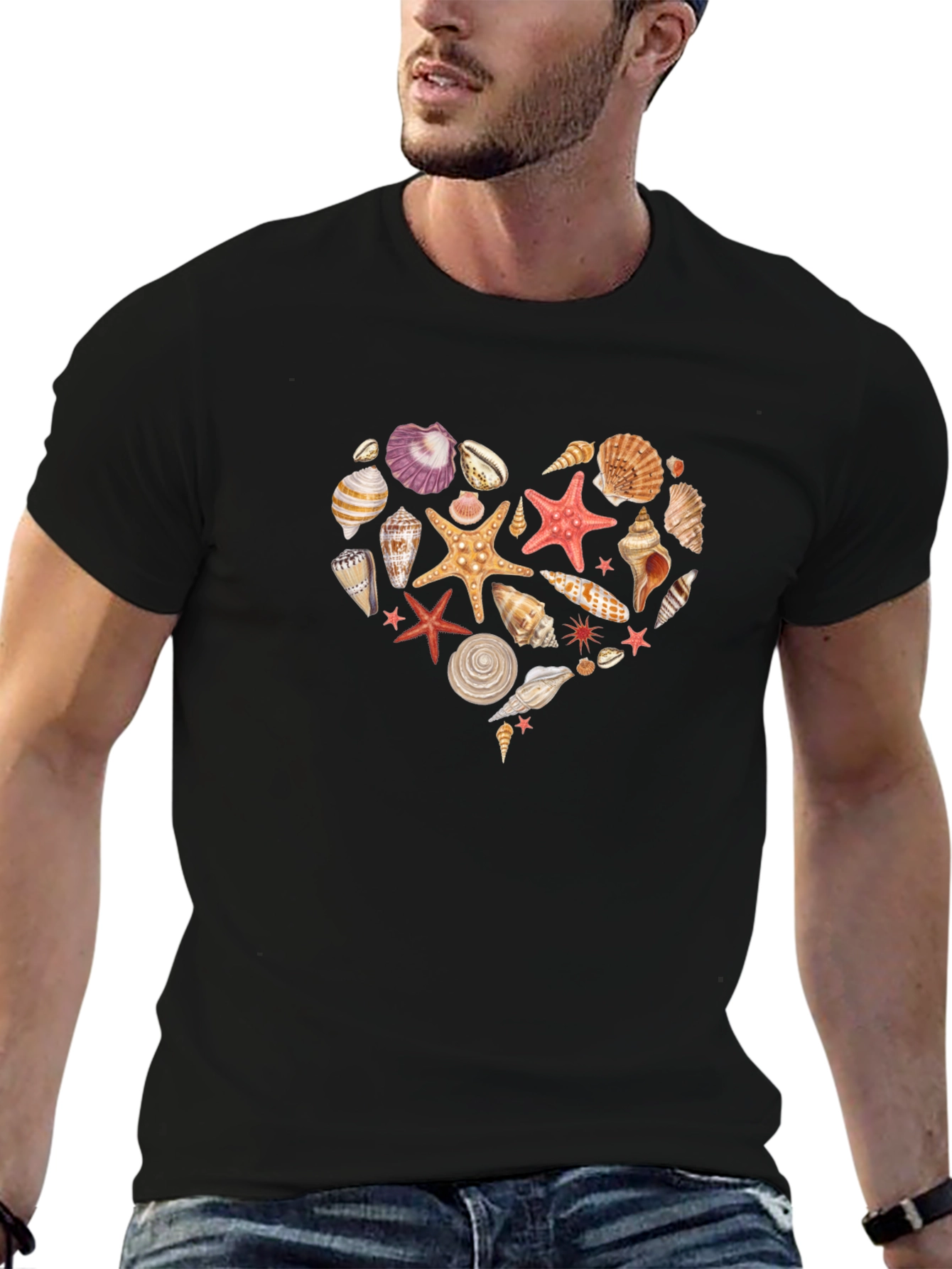 Seashell Heart Graphic Black T-Shirt