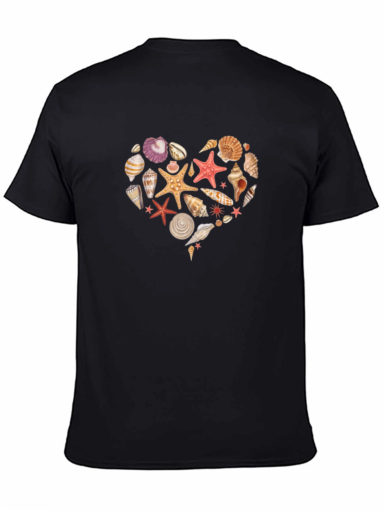 Seashell Heart Graphic Black T-Shirt