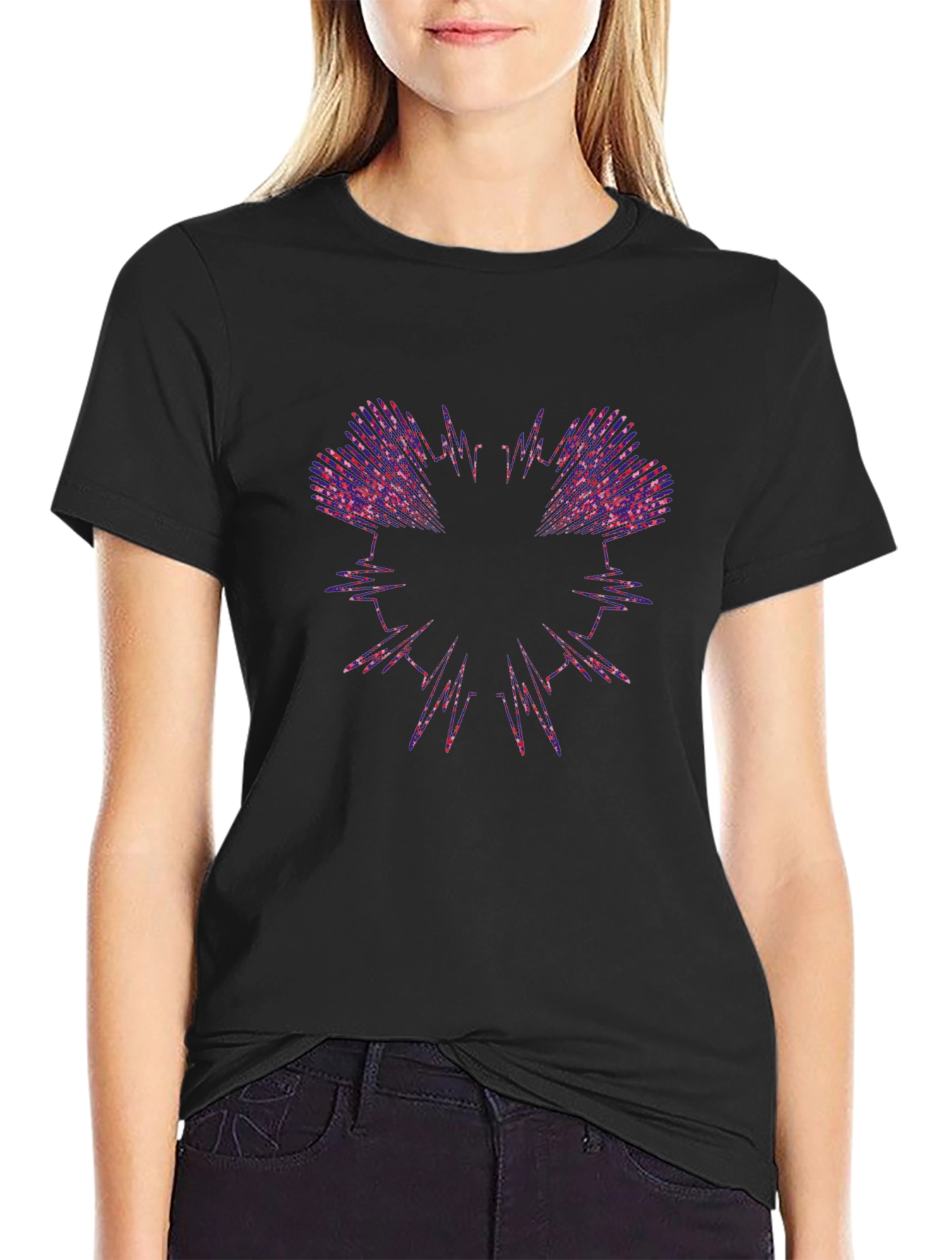 Abstract Heartbeat Graphic Tee - Black