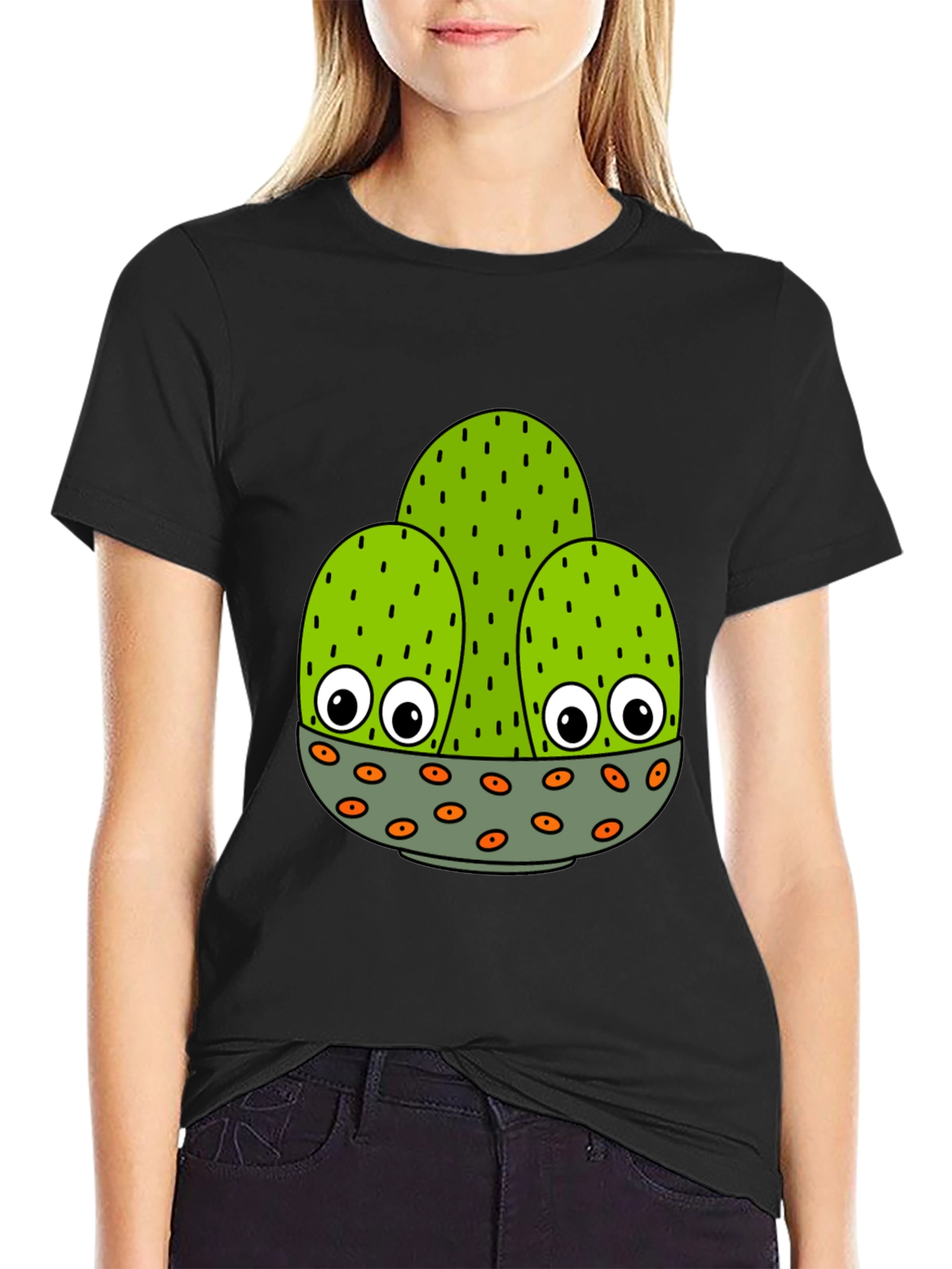 Funny Cactus Graphic Tee - Black Cotton Shirt