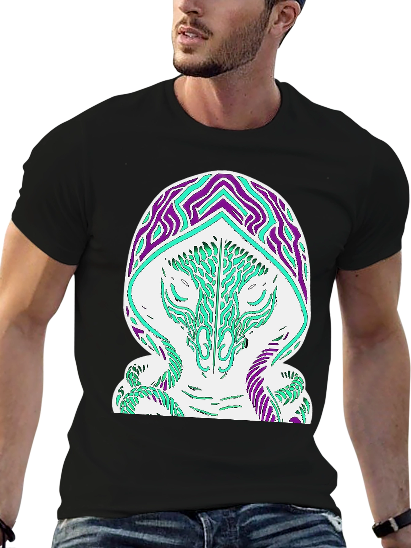 Abstract Serpent Graphic T-Shirt - Black