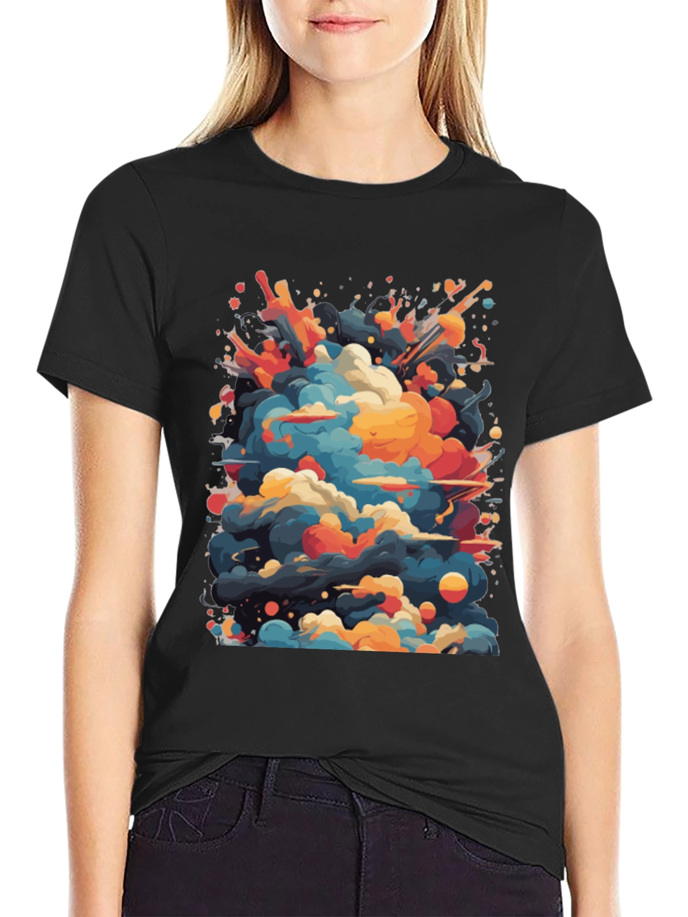 Abstract Cloud Burst Graphic Tee - Black