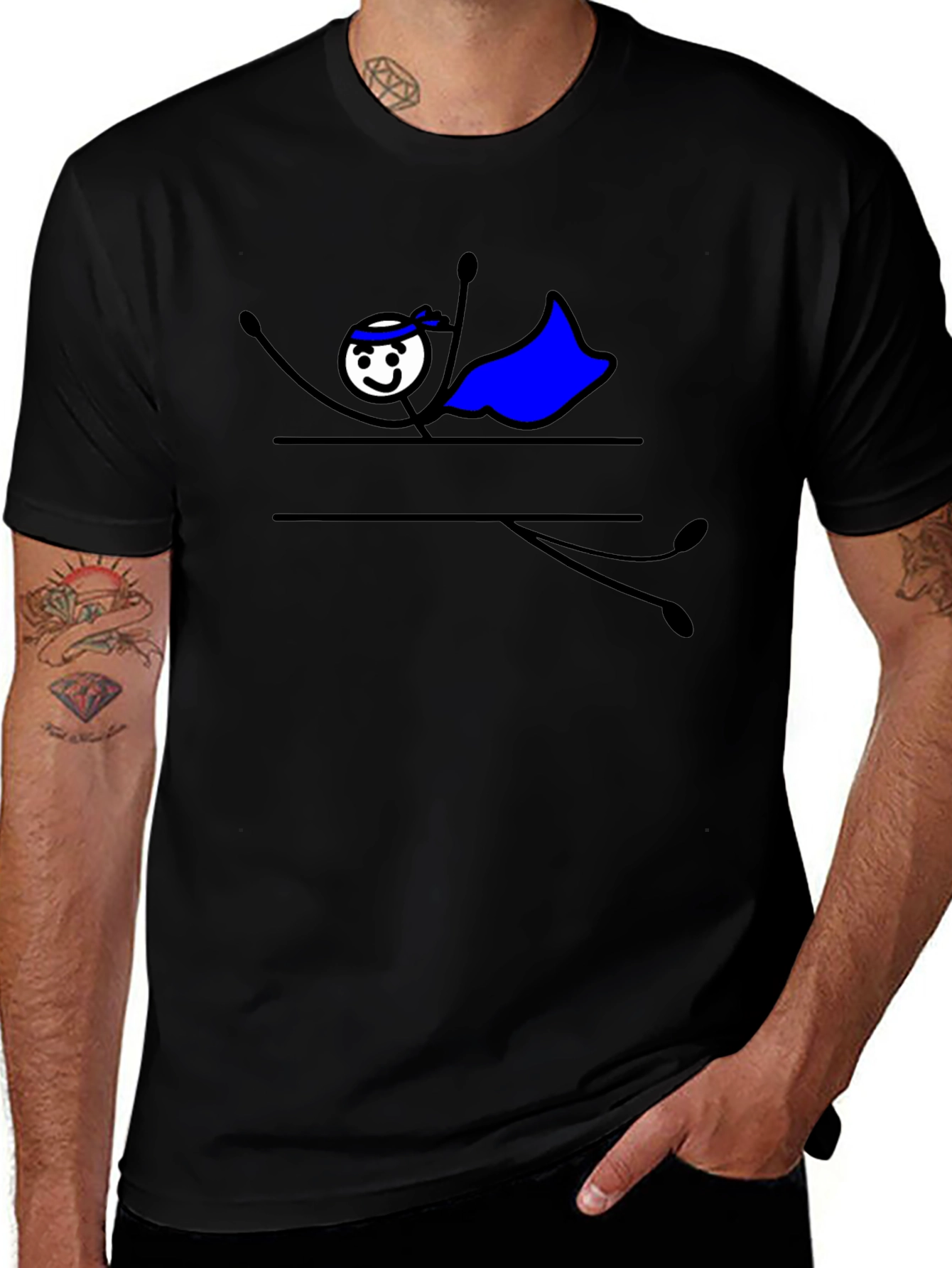 Superhero Stick Figure Graphic Tee - Black