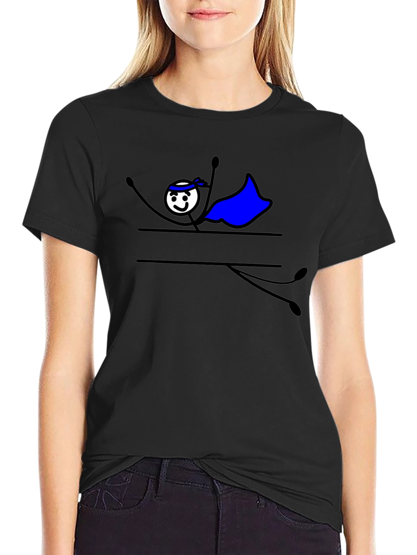 Superhero Stick Figure Graphic Tee - Black