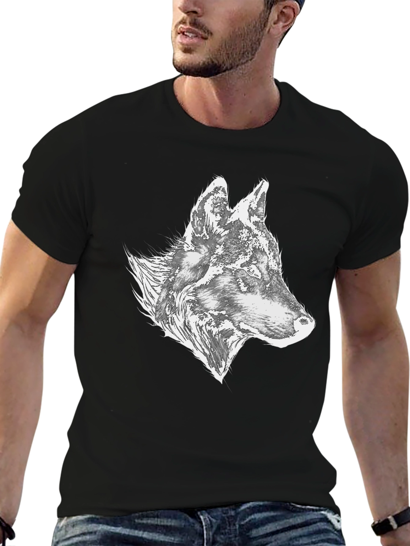 Wolf Graphic Tee - Stylish Mens Black T-Shirt