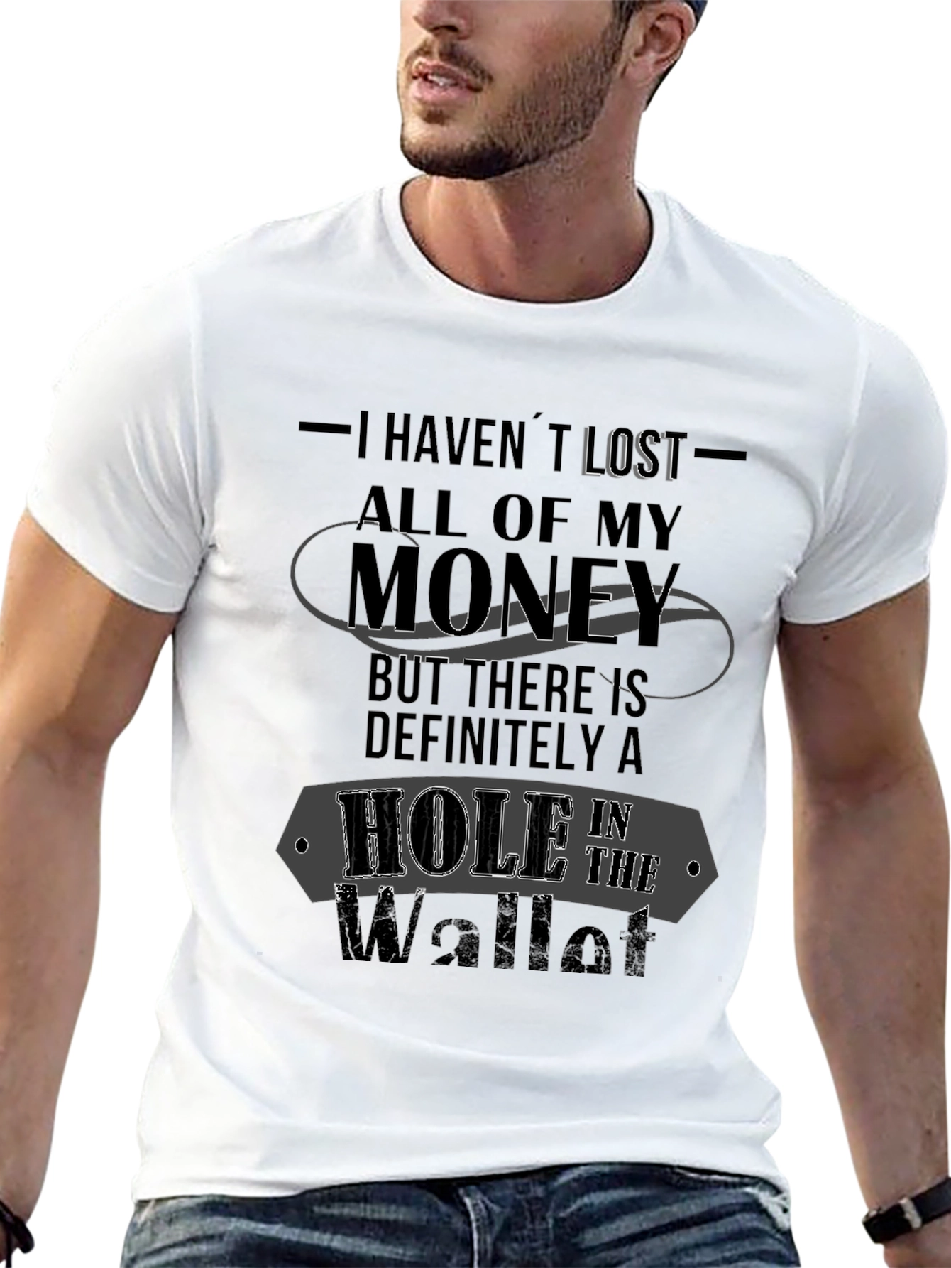 Humorous Hole in the Wallet Black T-Shirt