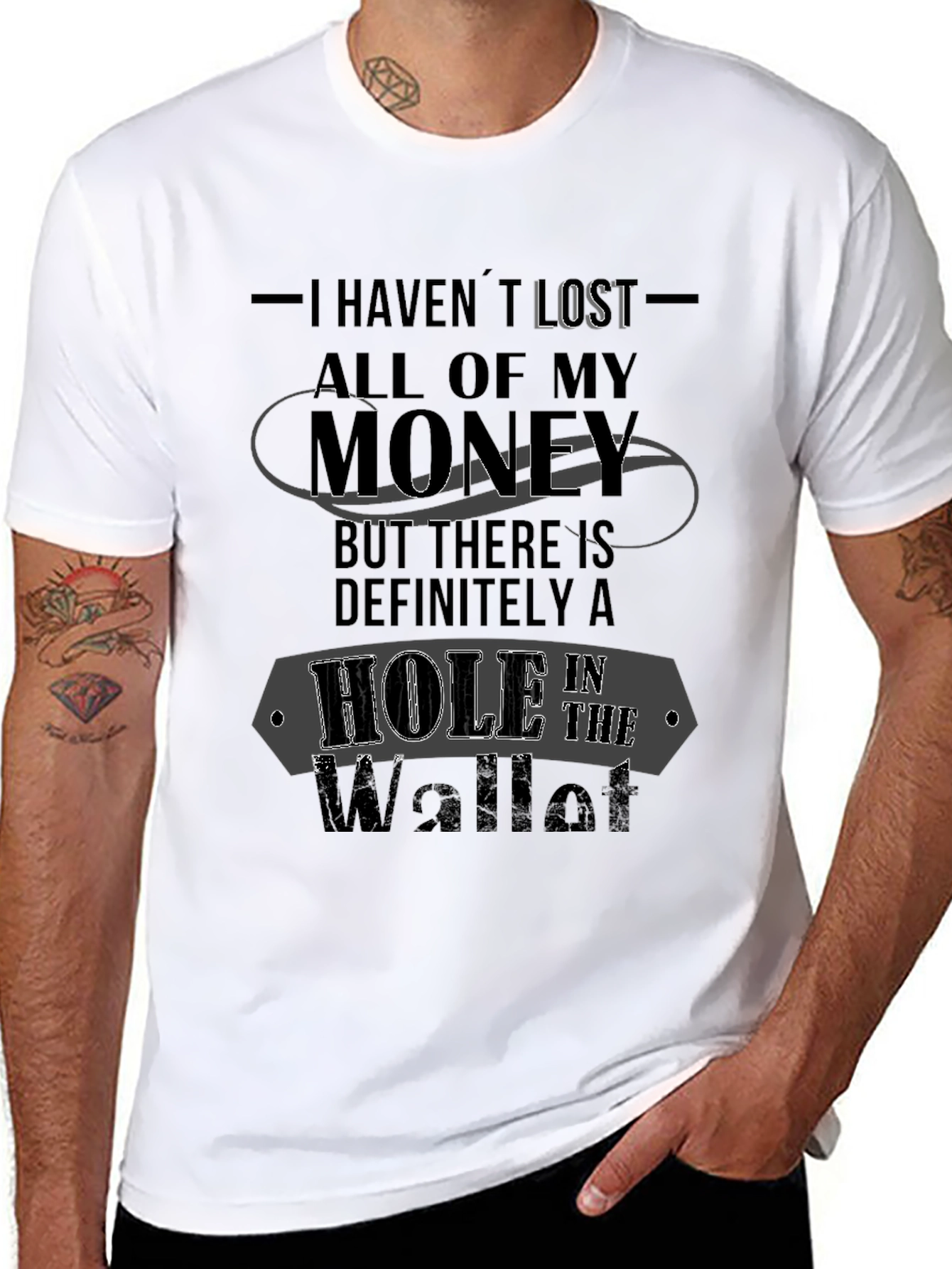 Humorous Hole in the Wallet Black T-Shirt