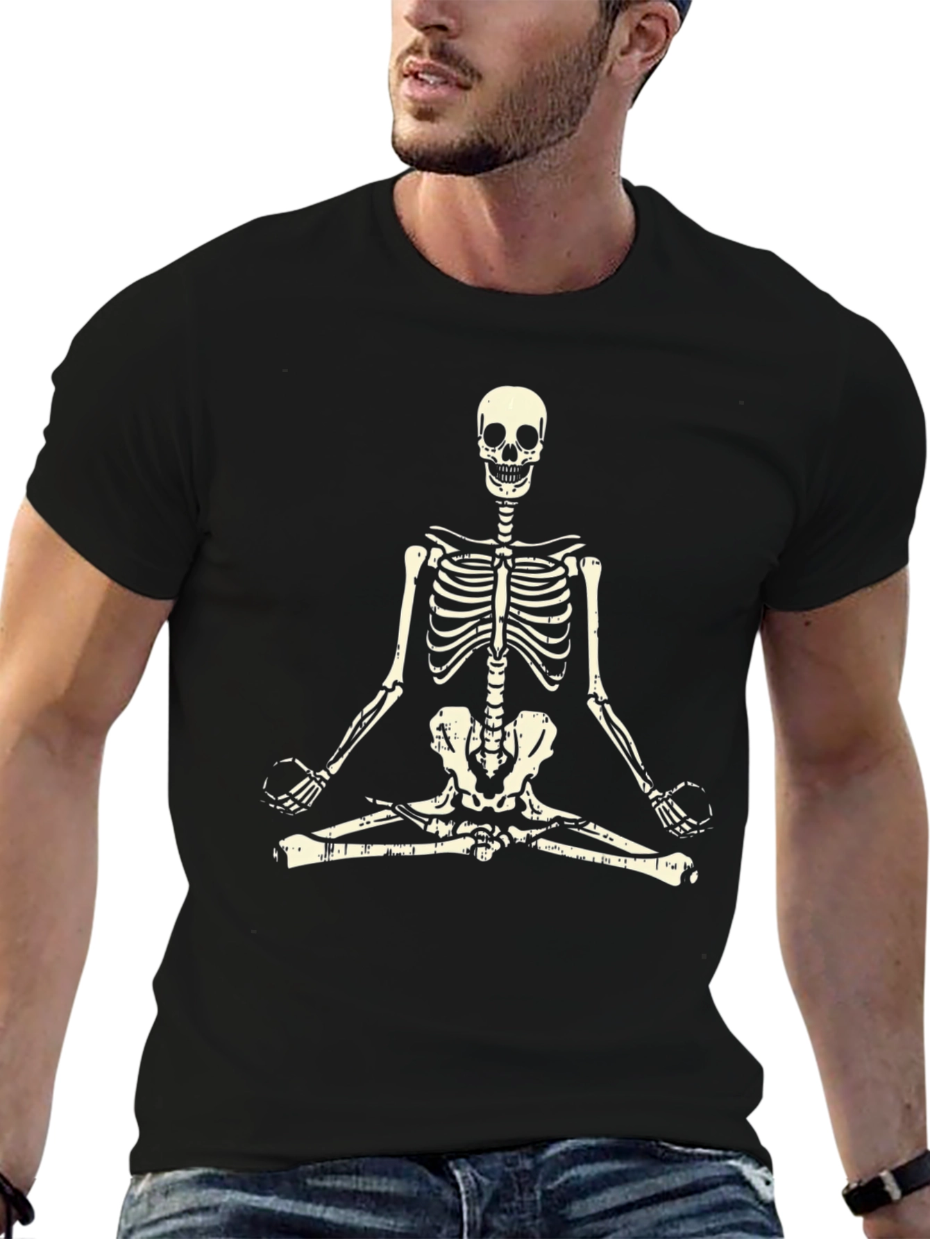 Meditating Skeleton T-Shirt - Black Graphic Tee