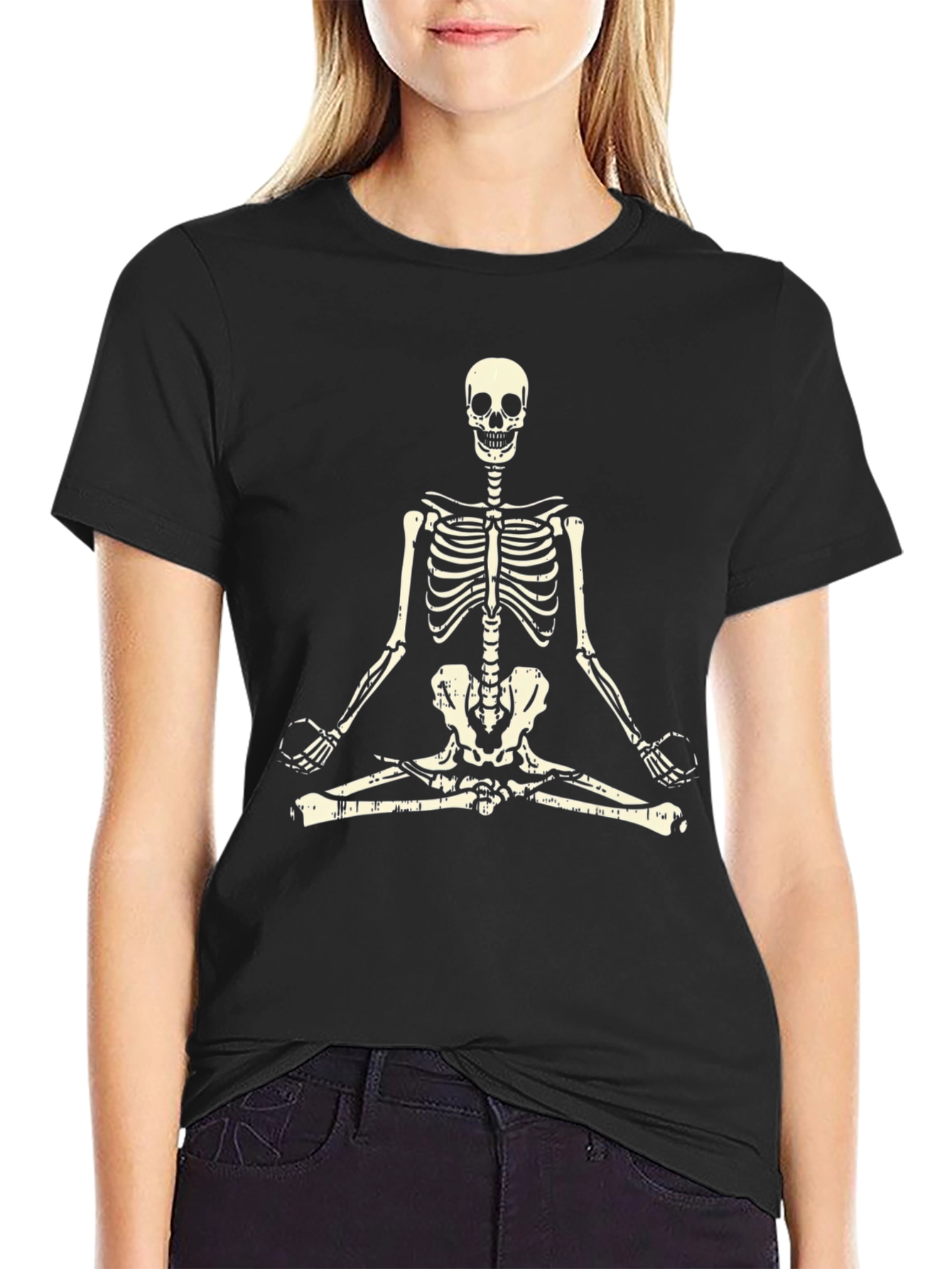 Meditating Skeleton T-Shirt - Black Graphic Tee