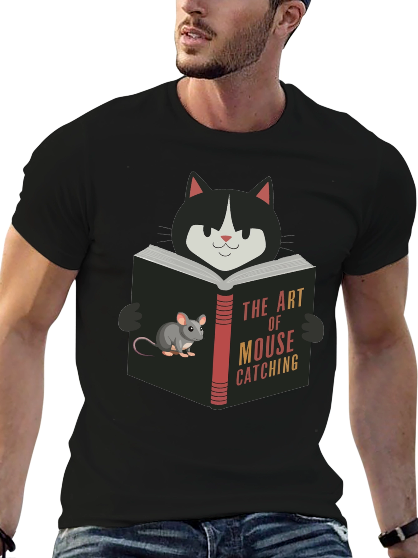 Cat Reading Mouse Catching Book T-Shirt