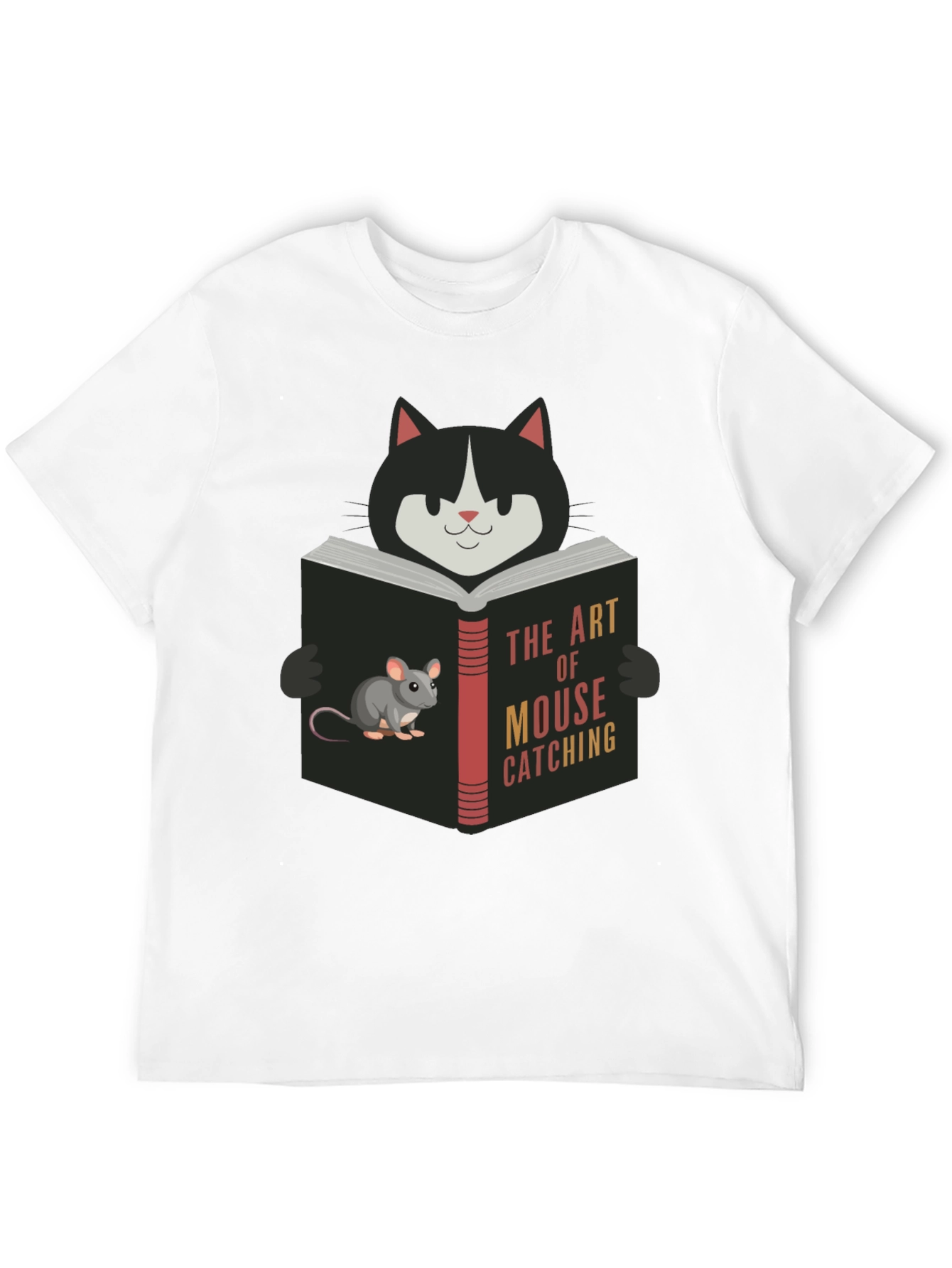 Cat Reading Mouse Catching Book T-Shirt