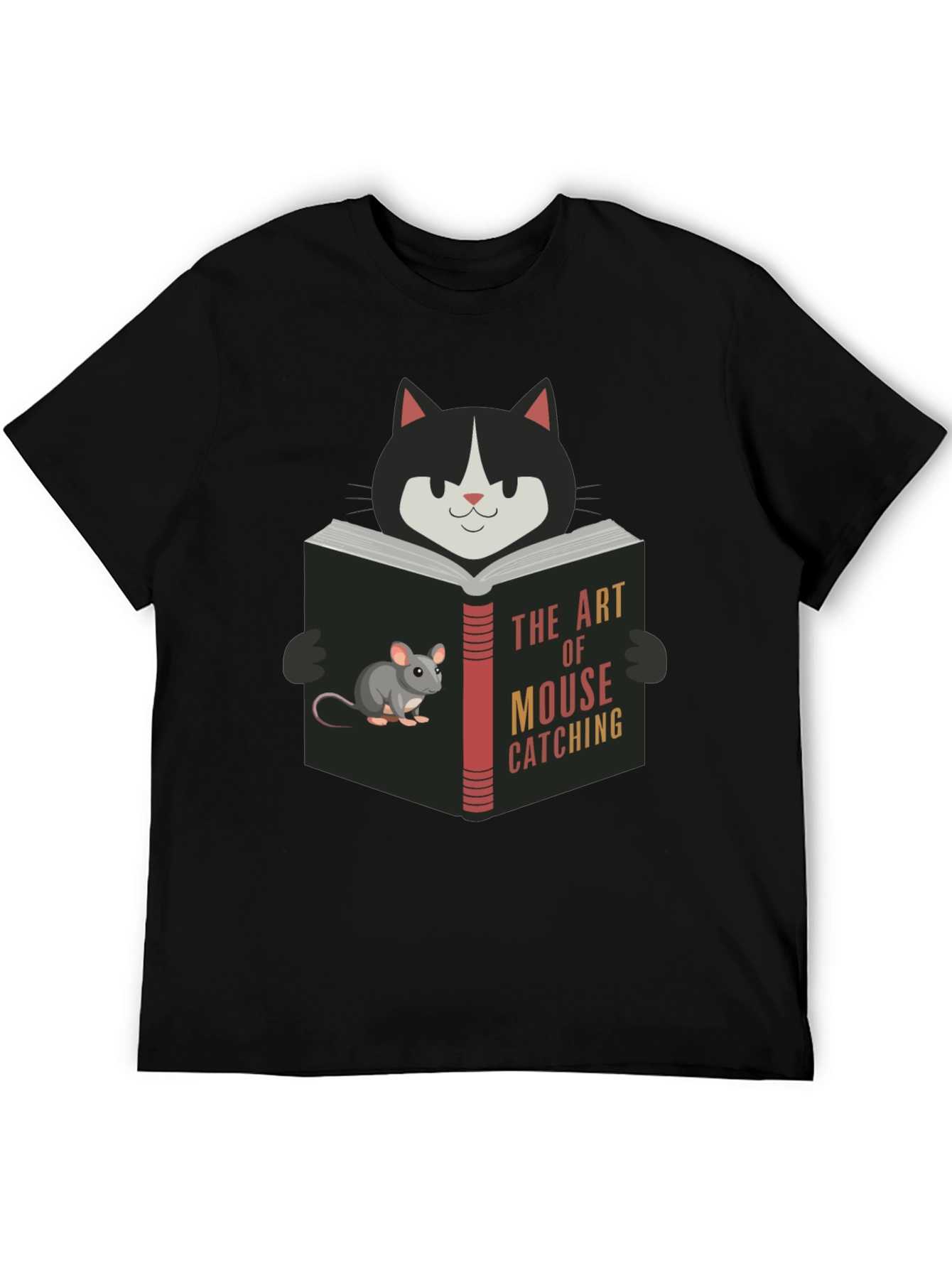Cat Reading Mouse Catching Book T-Shirt