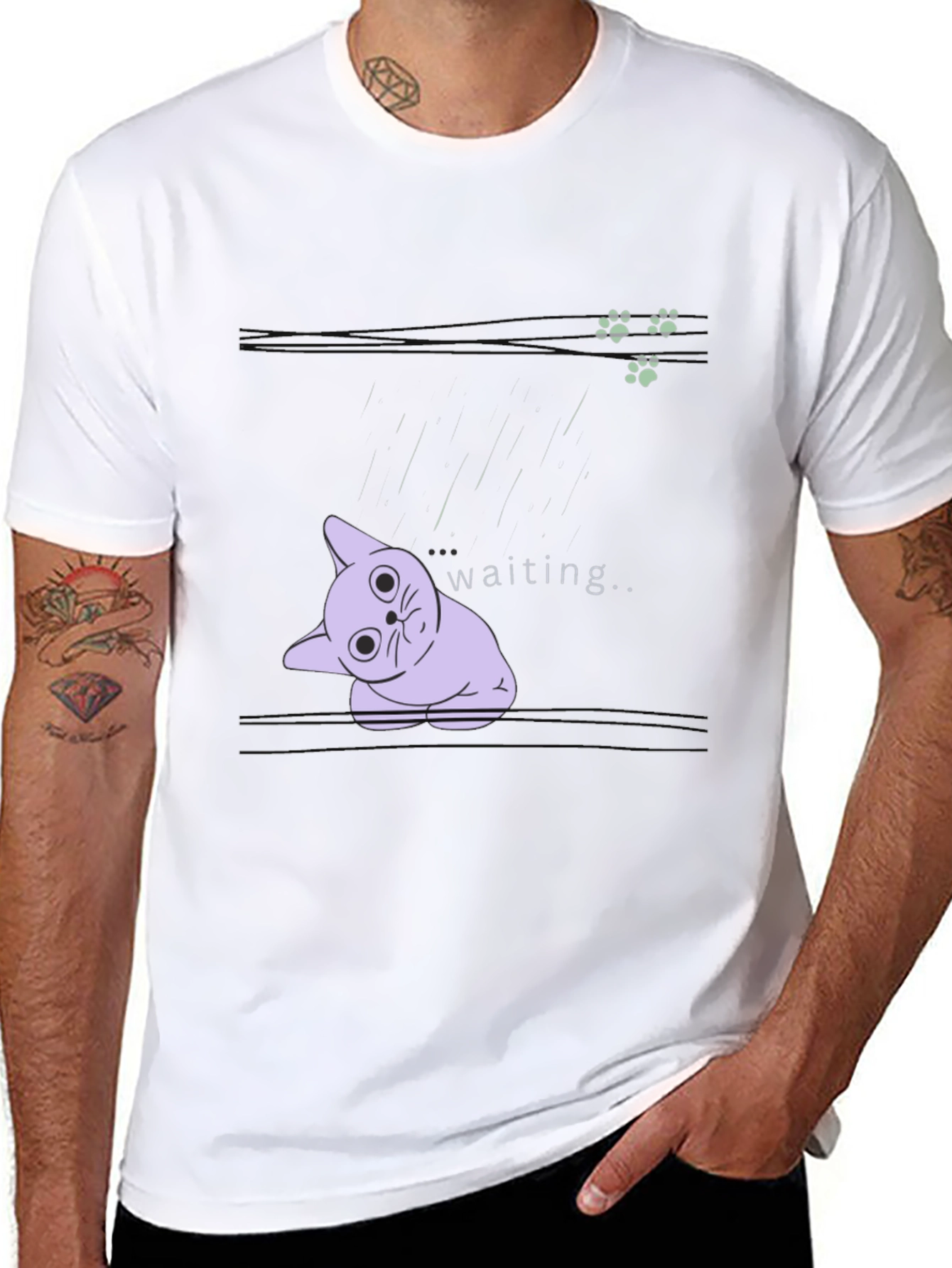 Waiting Cat Graphic Tee - Black