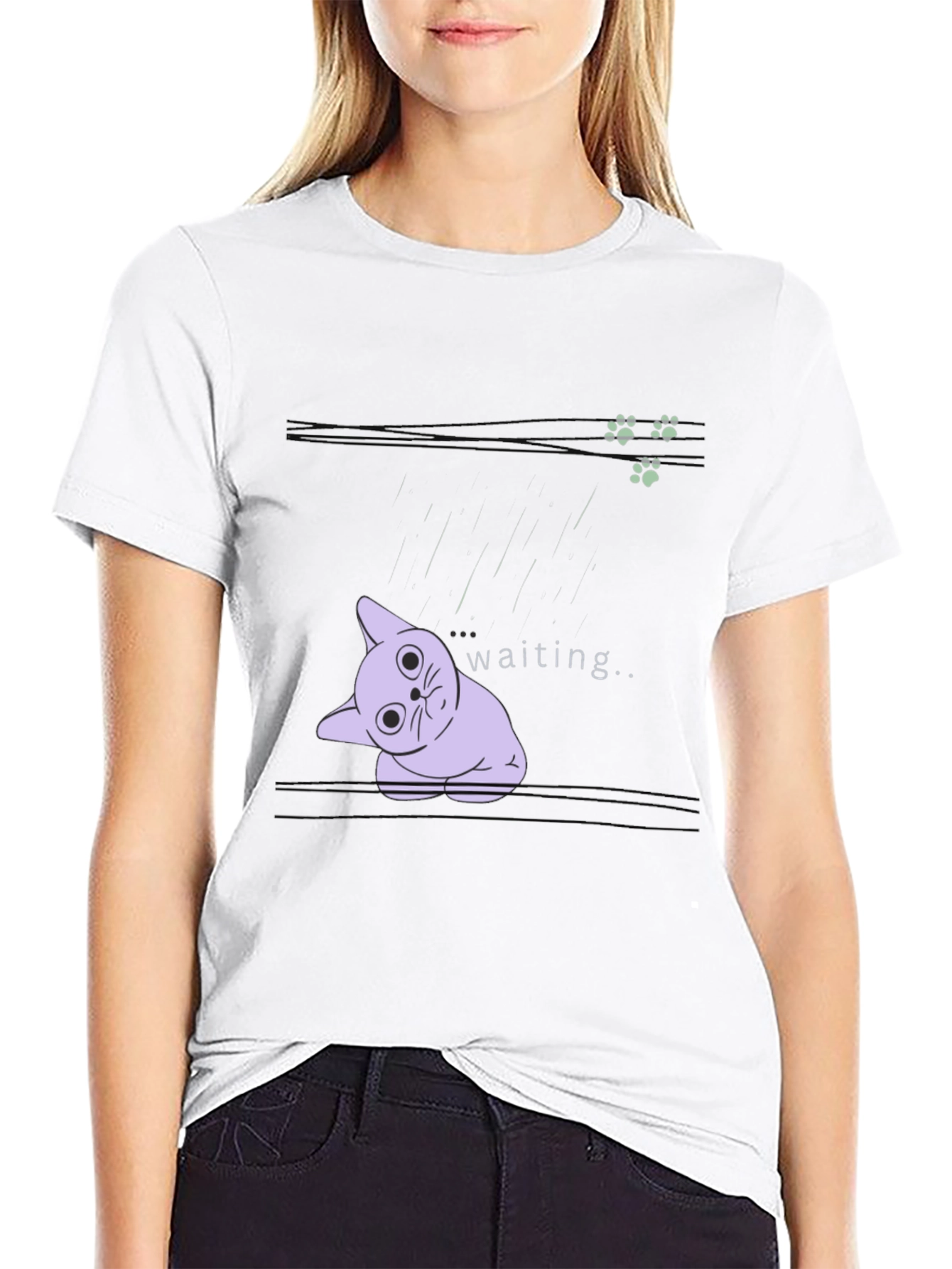 Waiting Cat Graphic Tee - Black