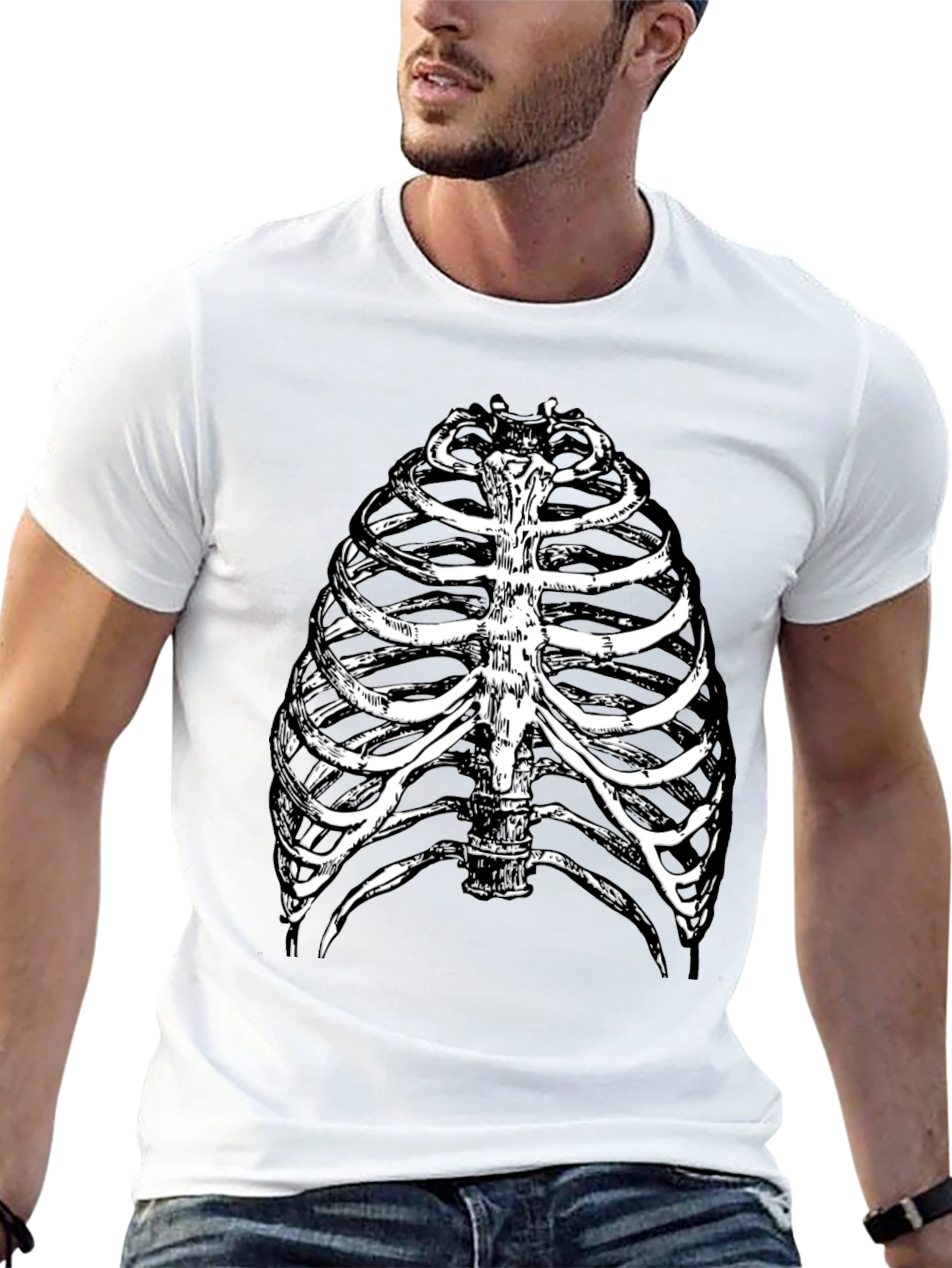 Skeleton Rib Cage Graphic Tee - Black Halloween Shirt