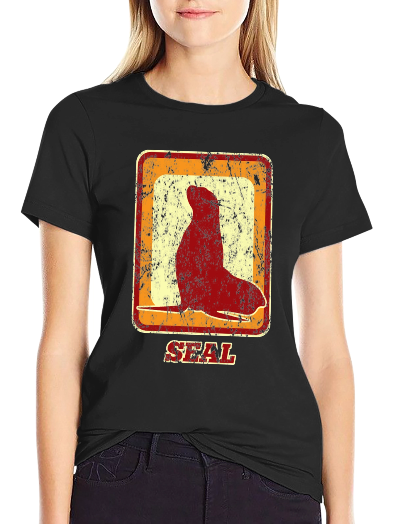 Retro Seal Graphic T-Shirt - Distressed Design