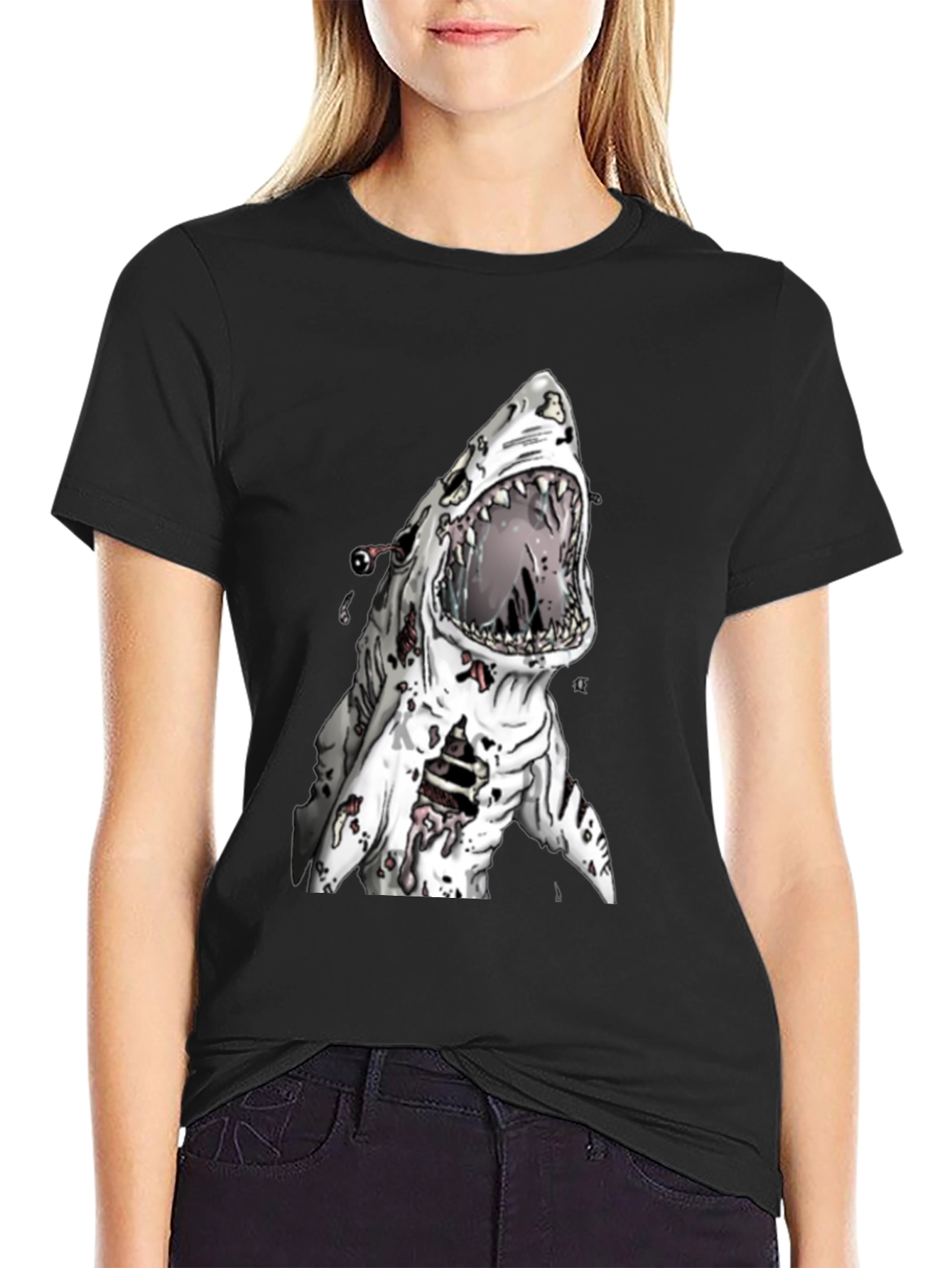 Zombie Shark Graphic Tee - Mens Black T-Shirt