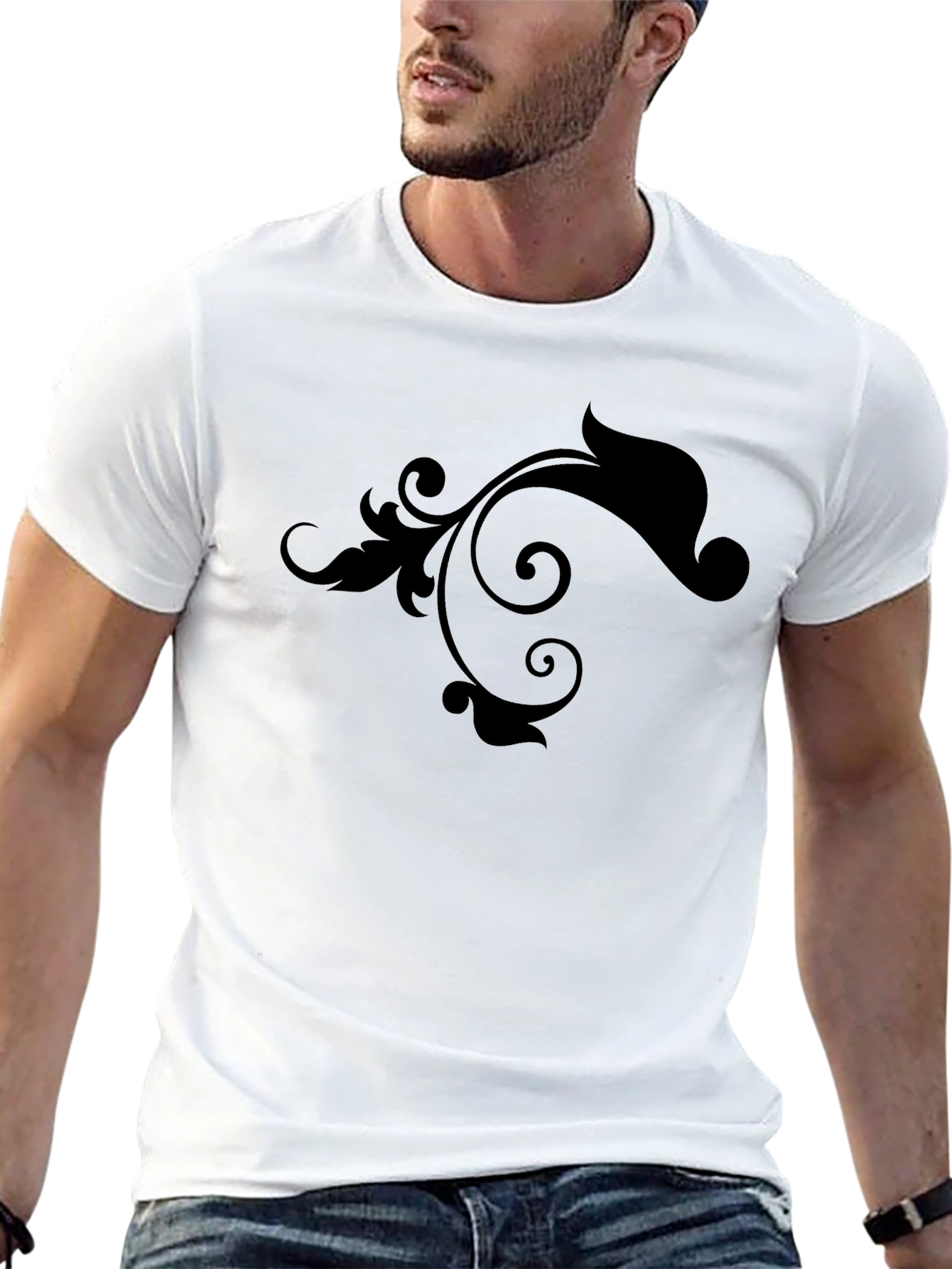 Elegant Black Floral Swirl T-Shirt