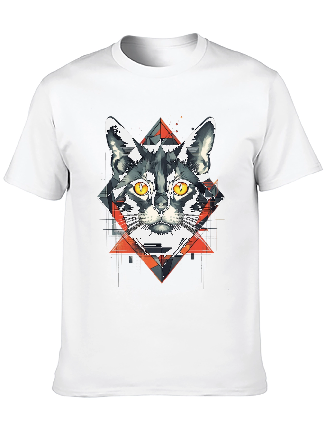 Geometric Cat Graphic Black T-Shirt
