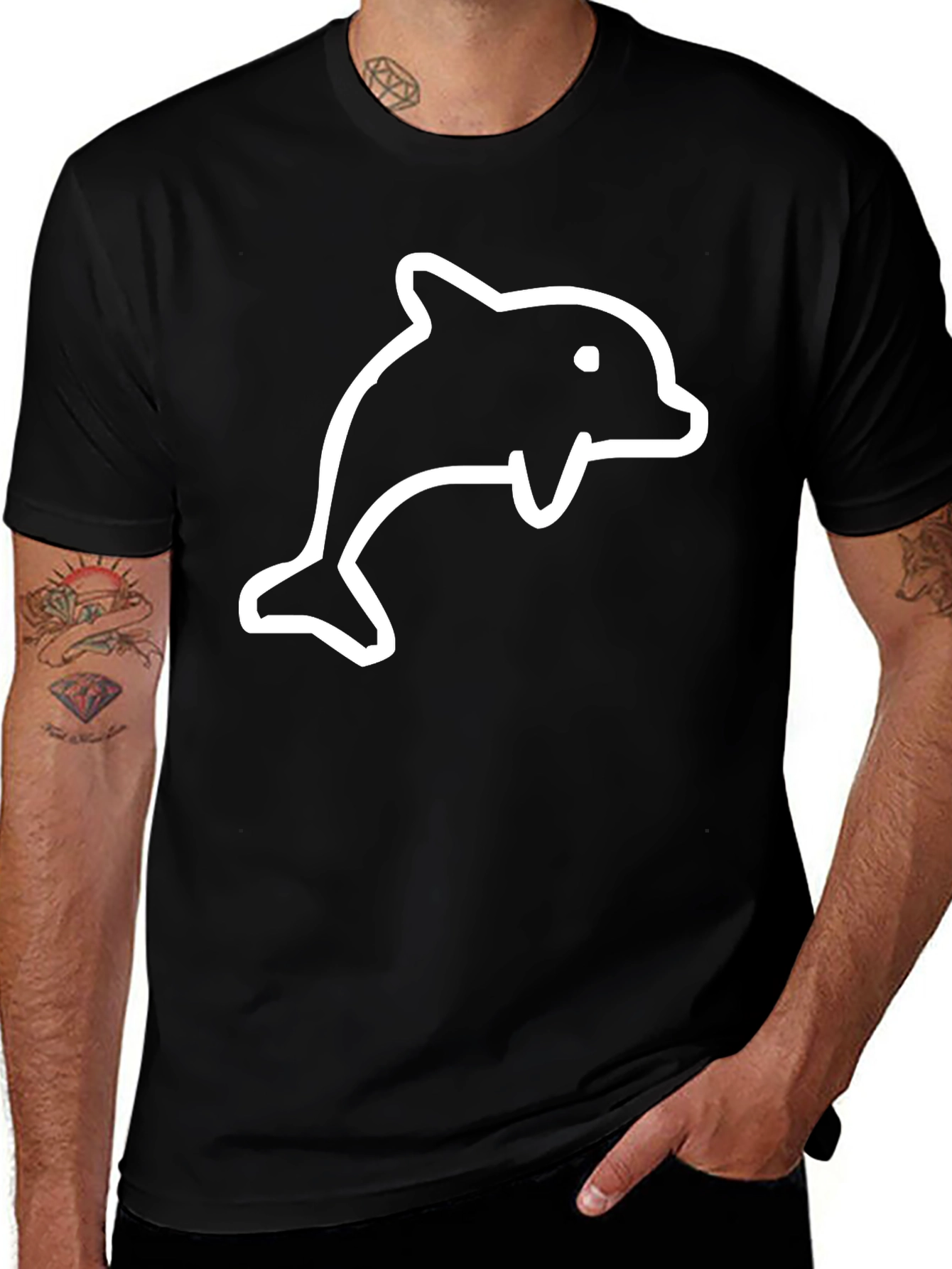 Black Dolphin T-Shirt - Casual Cotton Tee