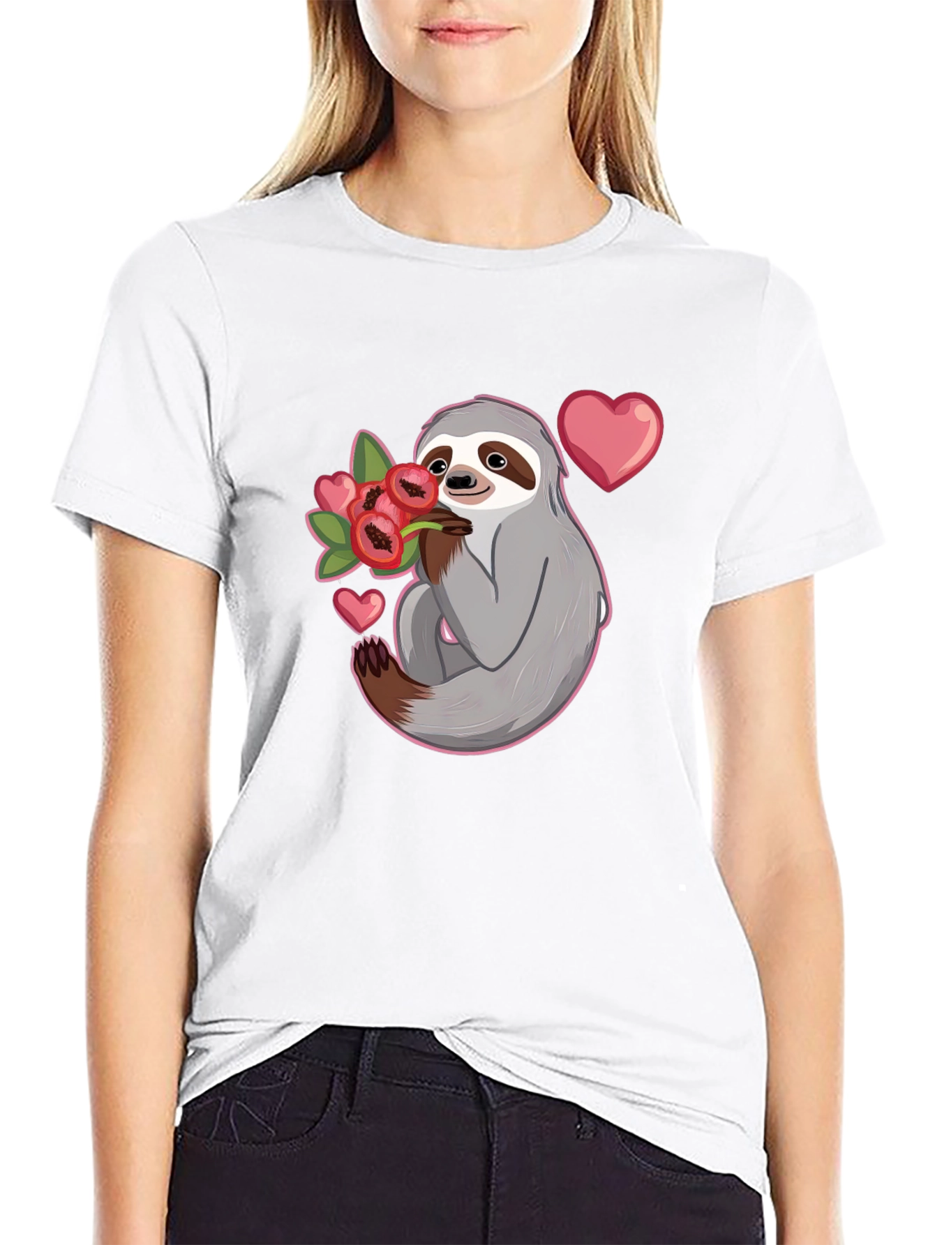 Sloth Holding Flowers T-Shirt - Cute Valentines Day Gift