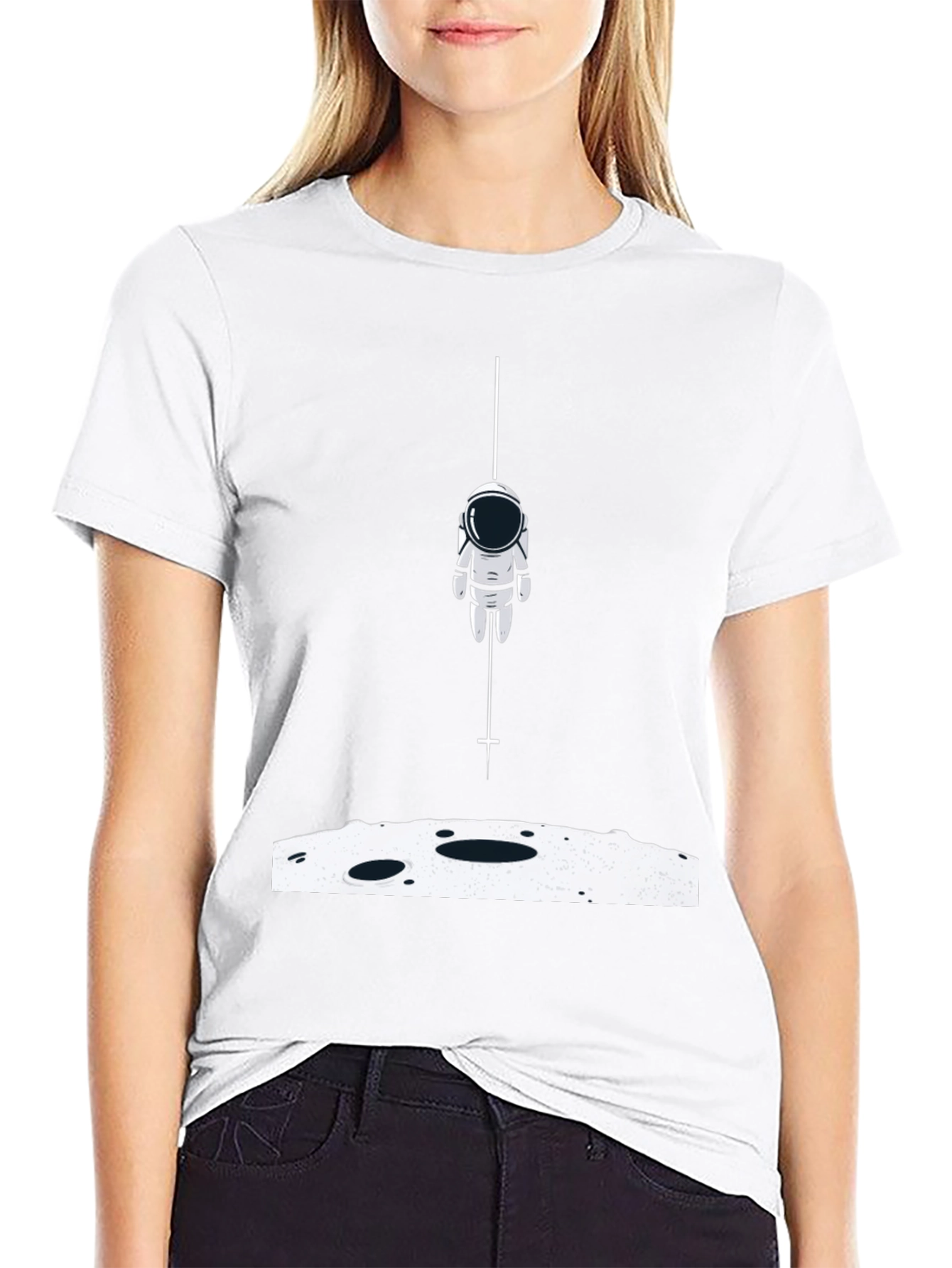 Astronaut Landing Graphic Tee - Black Cotton Blend