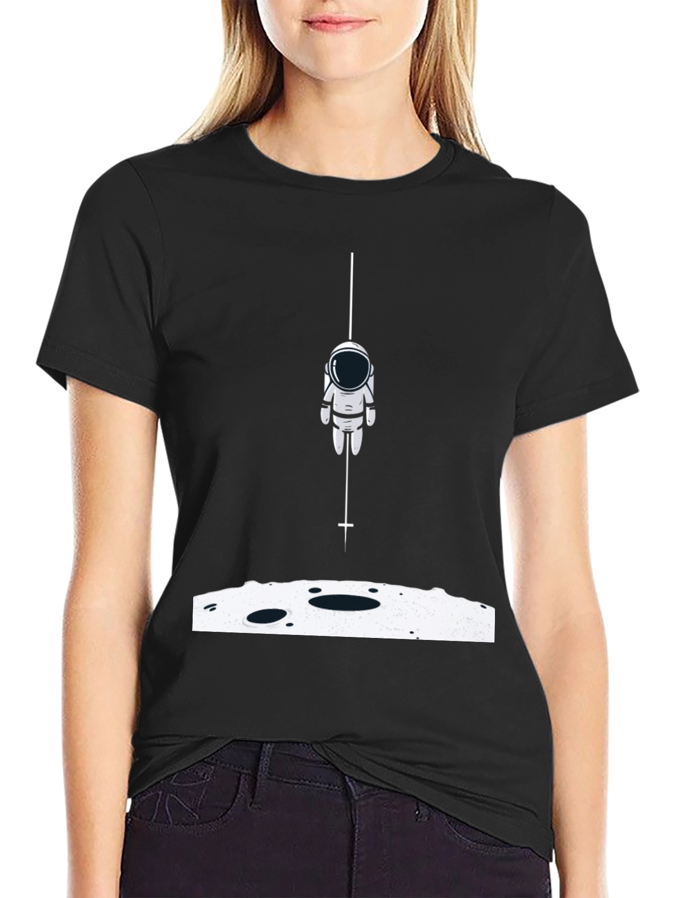 Astronaut Landing Graphic Tee - Black Cotton Blend
