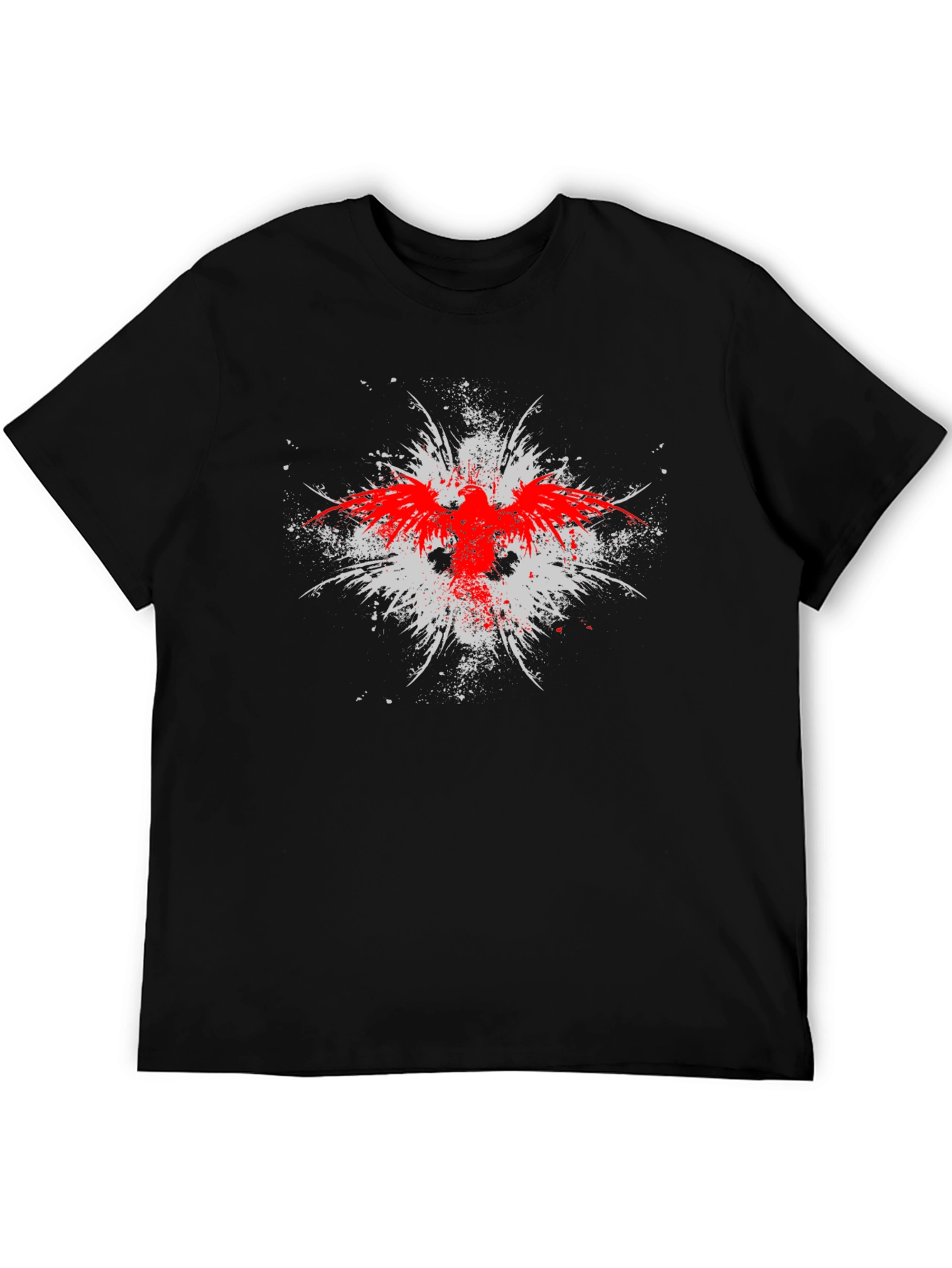 Black T-Shirt with Red & White Graphic Print