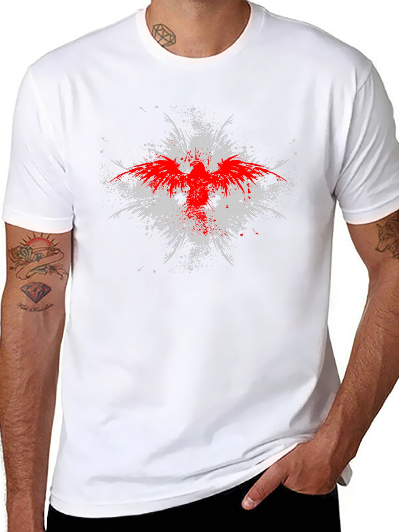 Black T-Shirt with Red & White Graphic Print