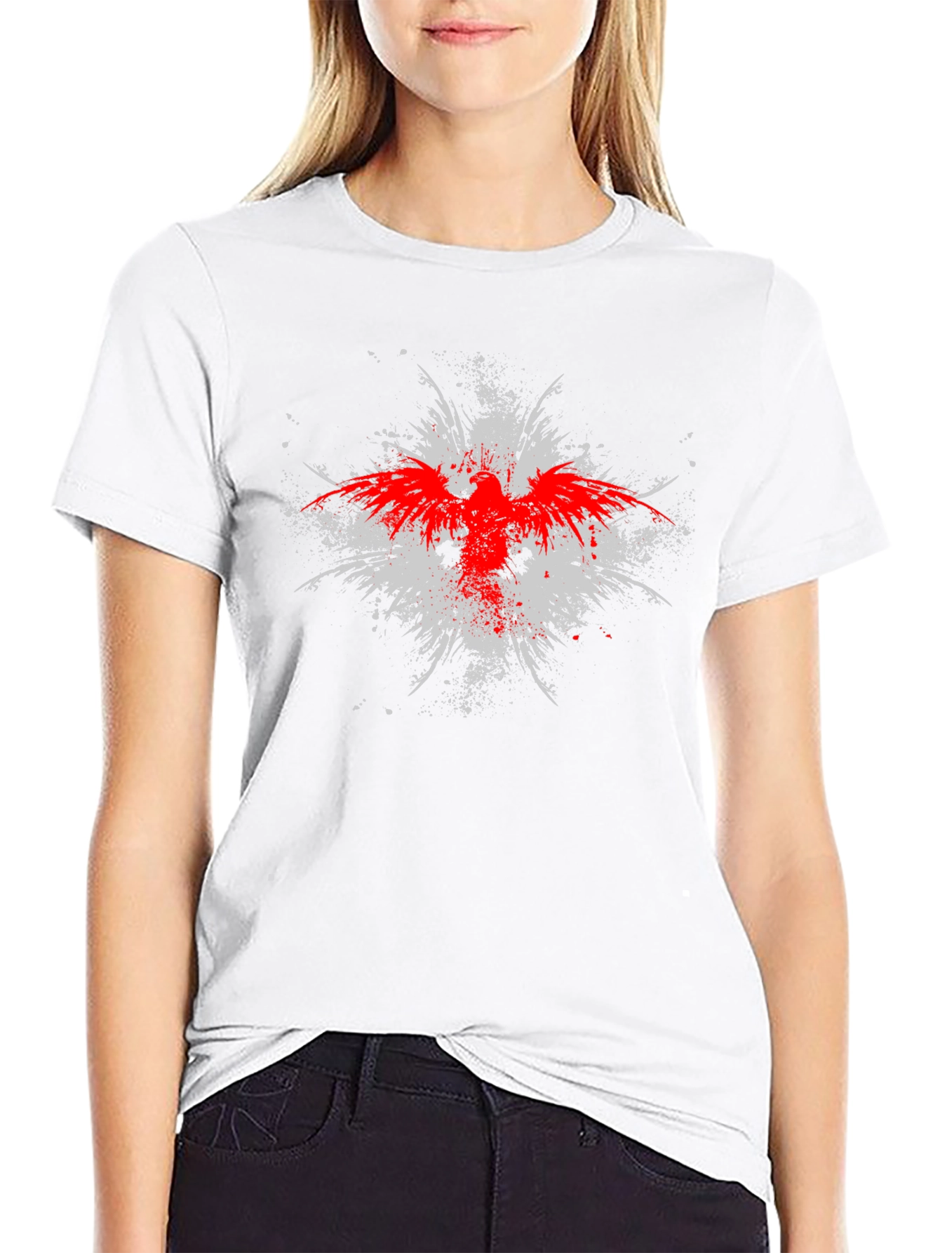 Black T-Shirt with Red & White Graphic Print