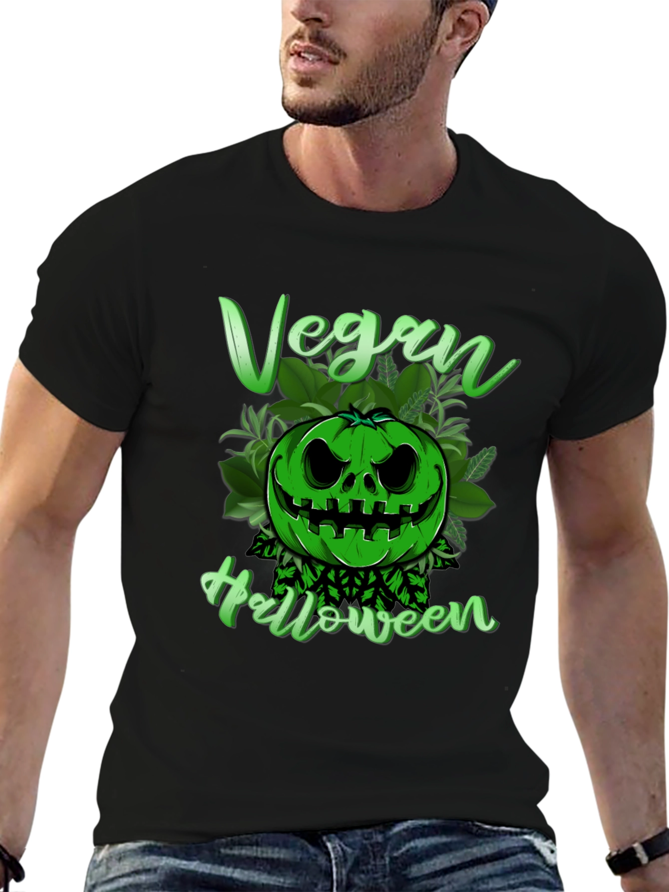 Vegan Halloween T-Shirt - Green Pumpkin Graphic Tee