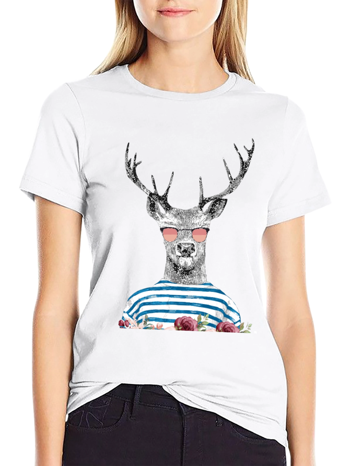 Deer with Sunglasses Graphic T-Shirt