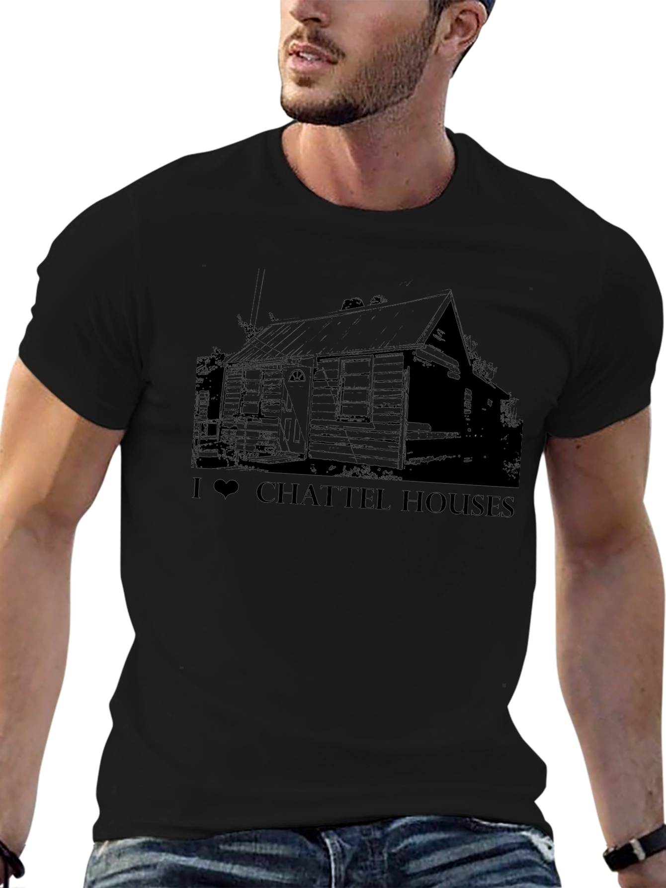 I Love Chattel Houses Black T-Shirt