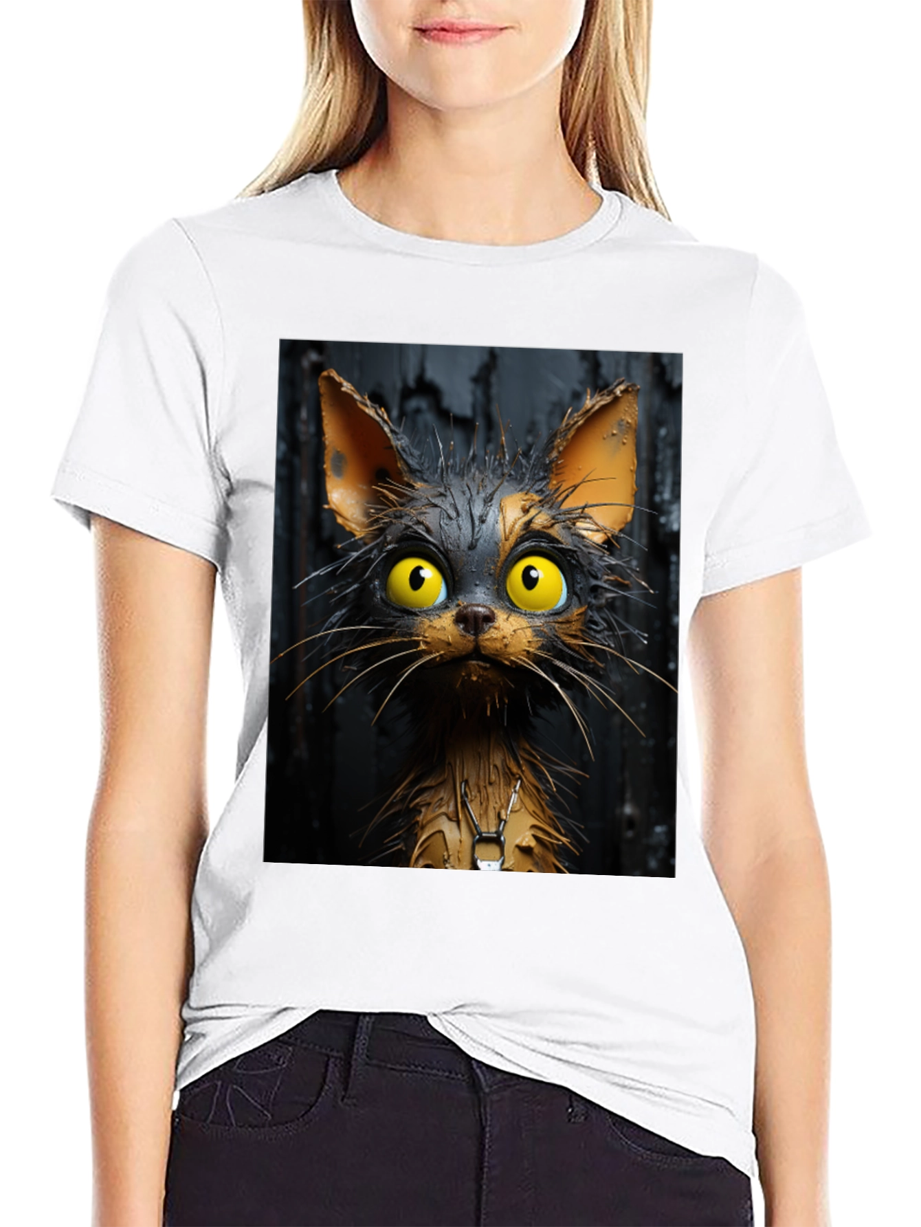 Cartoon Cat Graphic Tee - Unisex Black T-Shirt