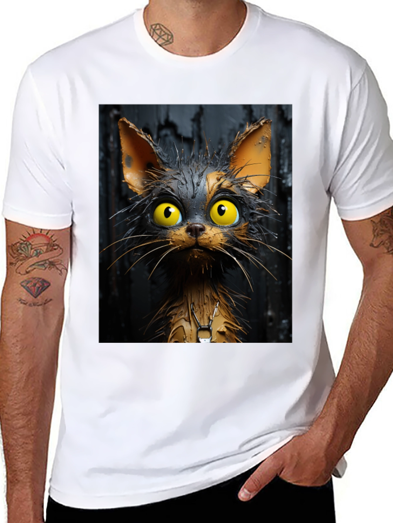 Cartoon Cat Graphic Tee - Unisex Black T-Shirt
